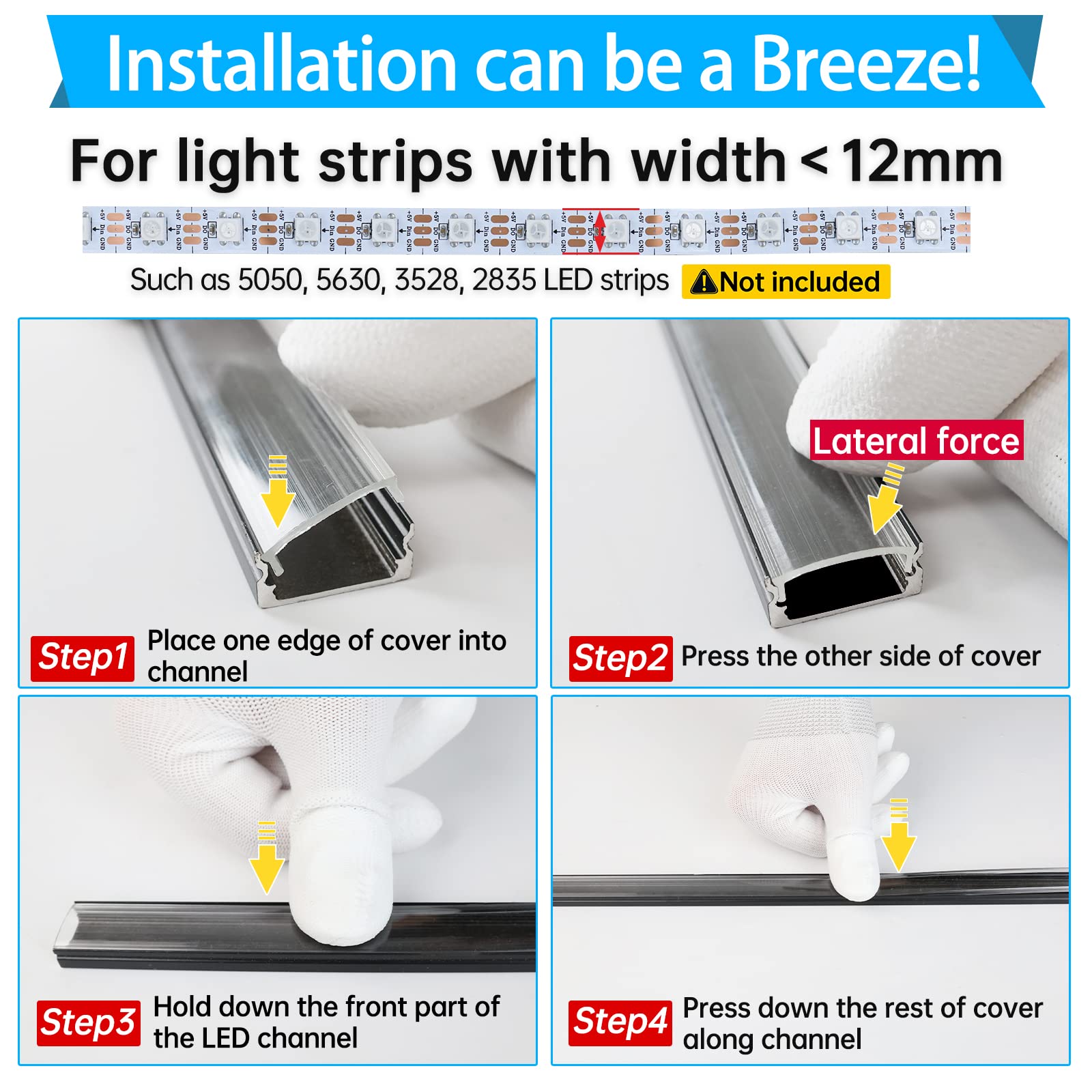 Muzata 10Pack LED Channel, 6.6FT/2M Black Aluminum U Shape with Clear Cover, Easy Installation
