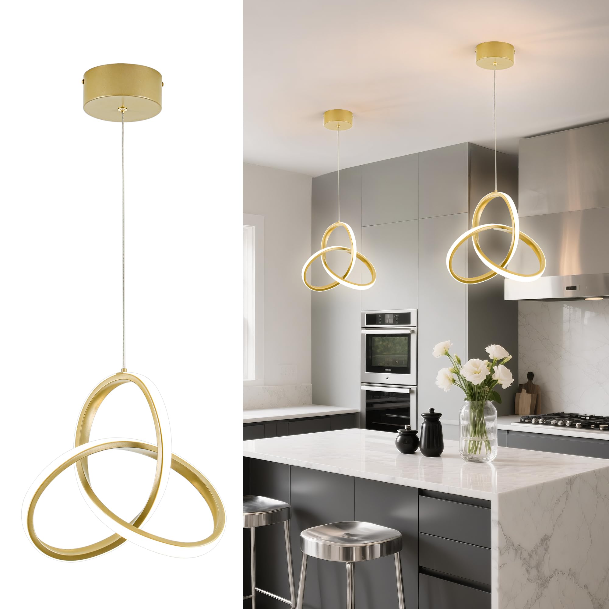 Mayna Spiral Kitchen Pendant Lighting  4000K Modern Led Pendant Lighting  18W Adjustable Height Island Light Fixture For Kitchen Bedroom Kitchen Island Cafe  1 Pack (Gold)