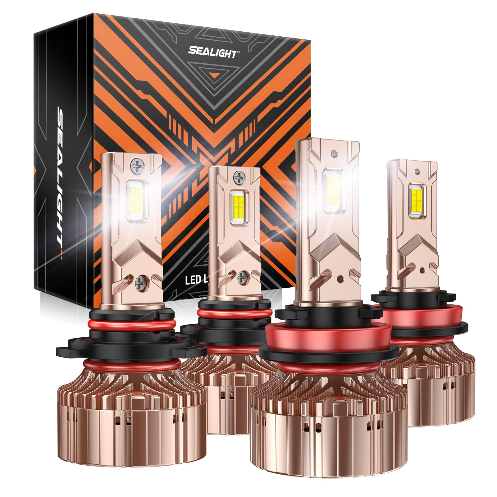 SEALIGHT X6S LED Bulbs Combo 9005/H11, 80000LM, 60000+ Hrs, Easy Plug and Play, Pack of 4, Rose Gold