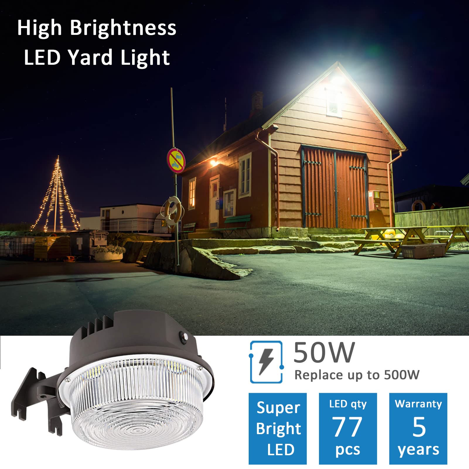 SZGMJIA LED Barn Light 50W, 6500lm Dusk to Dawn, 5000K Daylight, IP65 Waterproof, 5-Year Warranty, Model 791270768