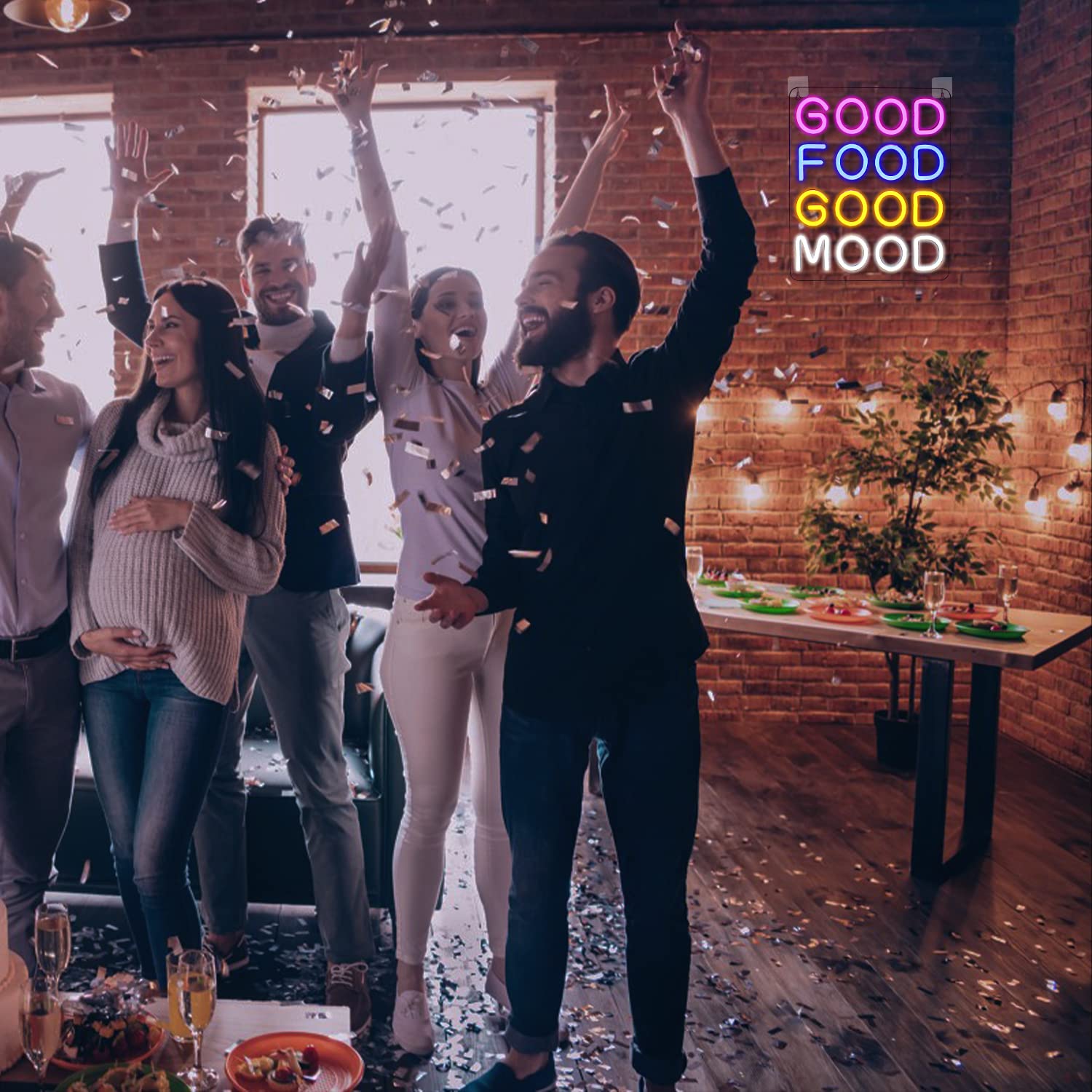 Horseneon Neon LED Sign - Good Food Good Mood - USB Powered Wall Decor - Multicolour - Model Good Food Good Mood-1235