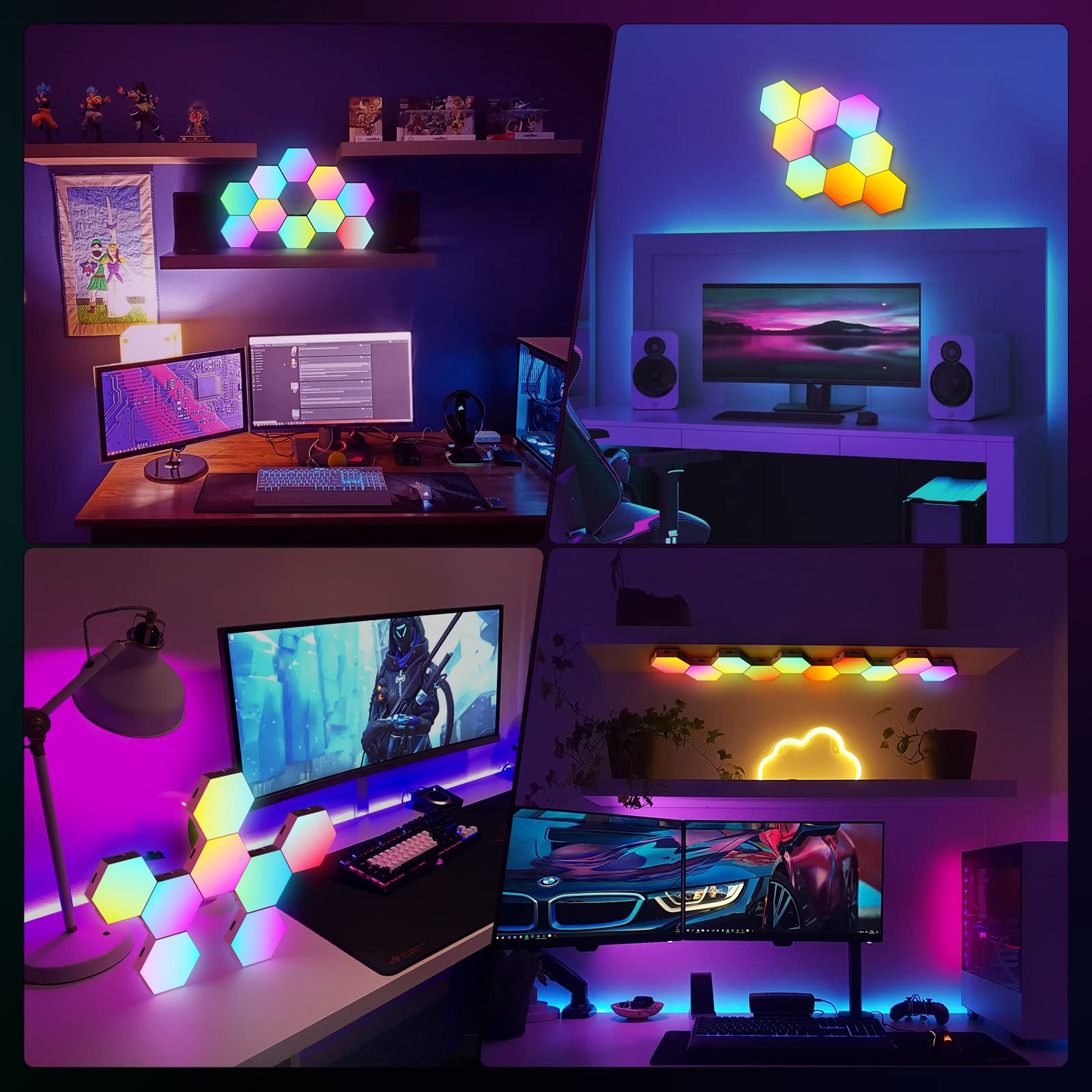 Jimimoro 12 Pack Hexagon Light Panels - Smart Rgb Hexagon Led Lights Wall Lights With App & Remote Control Cool Music Sync Gamin