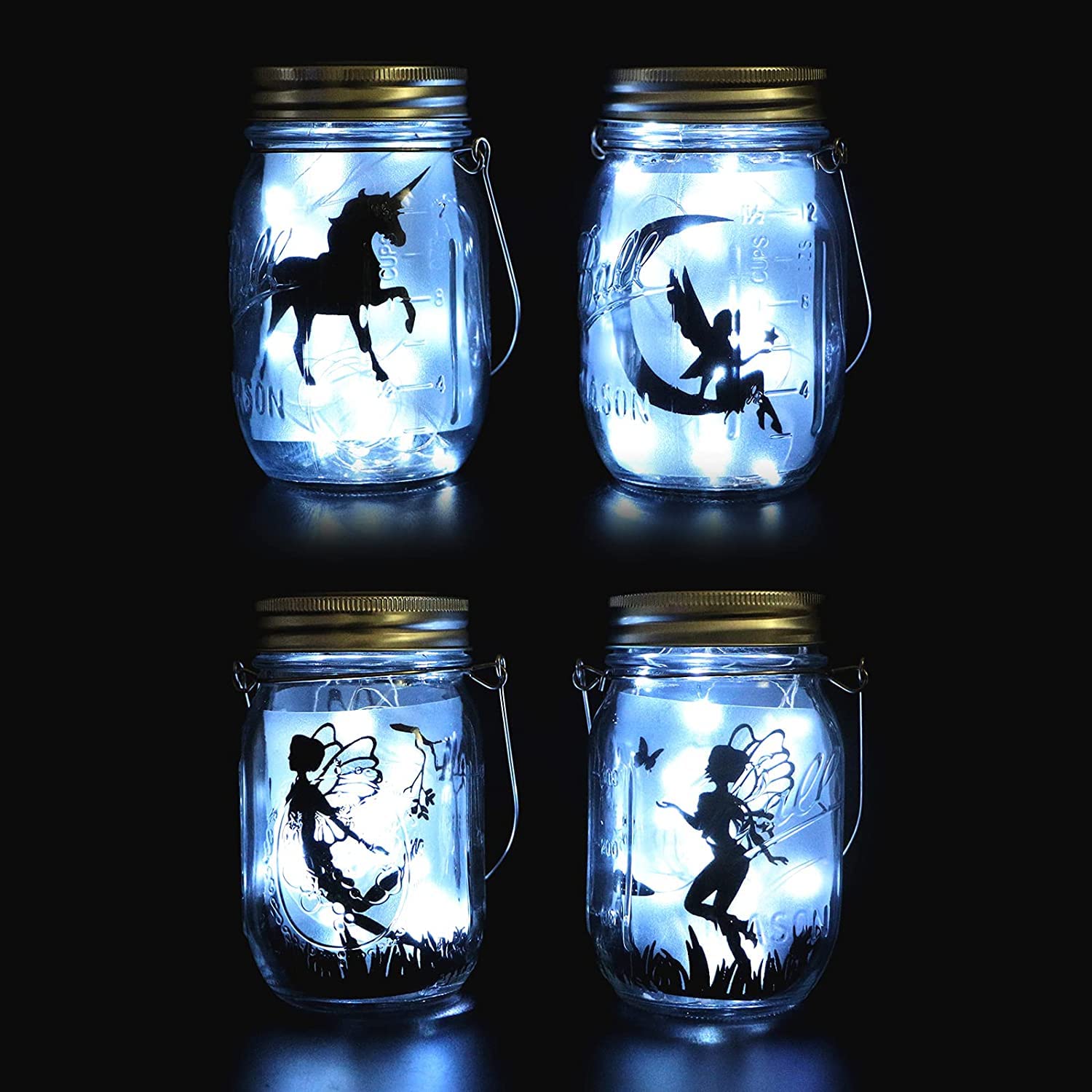 Ostritec Solar Mason Jar Lights Lids, 8 Pack 30 Led Fairy Lights(Jars Not Included), Outdoor Hanging Mason Jar Solar Lights, Fai