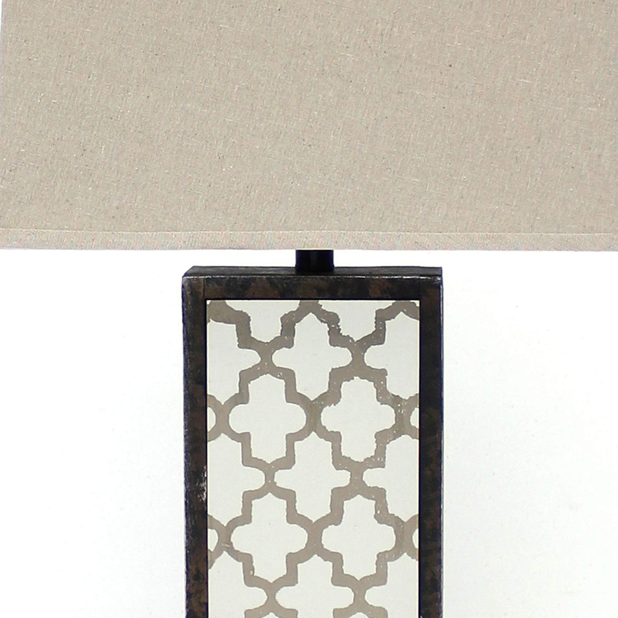 Benzara Rock Base Table Lamp, Drum Shade, Quatrefoil Pattern, Stone, Brown, Model BM217232