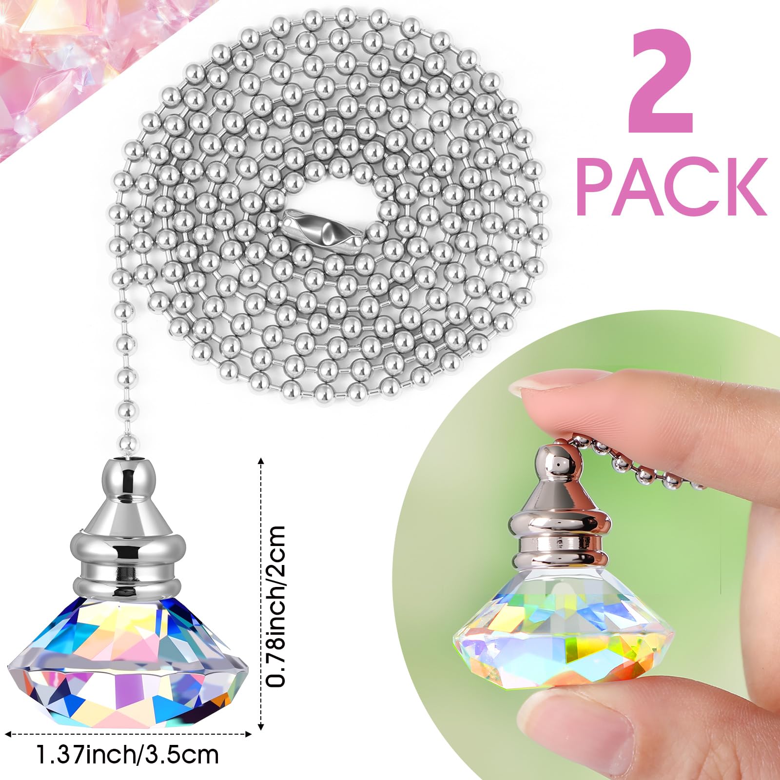 JOVITEC Pull Chain Ceiling Fan Ornaments, 1m Long, Rainbow Color, Model JV2552, 2 Pieces