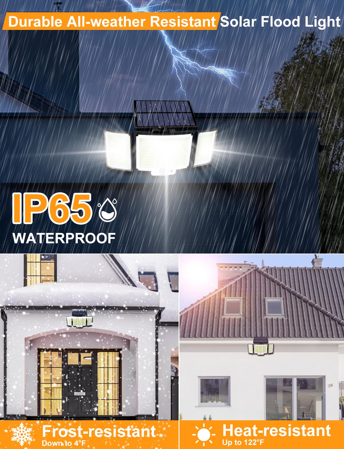 Yoyonacy Solar Outdoor Lights, 2500Lm 348 Led Motion Sensor Outdoor Lights With Remote, 3 Heads Solar Powered Flood Lights, Ip65