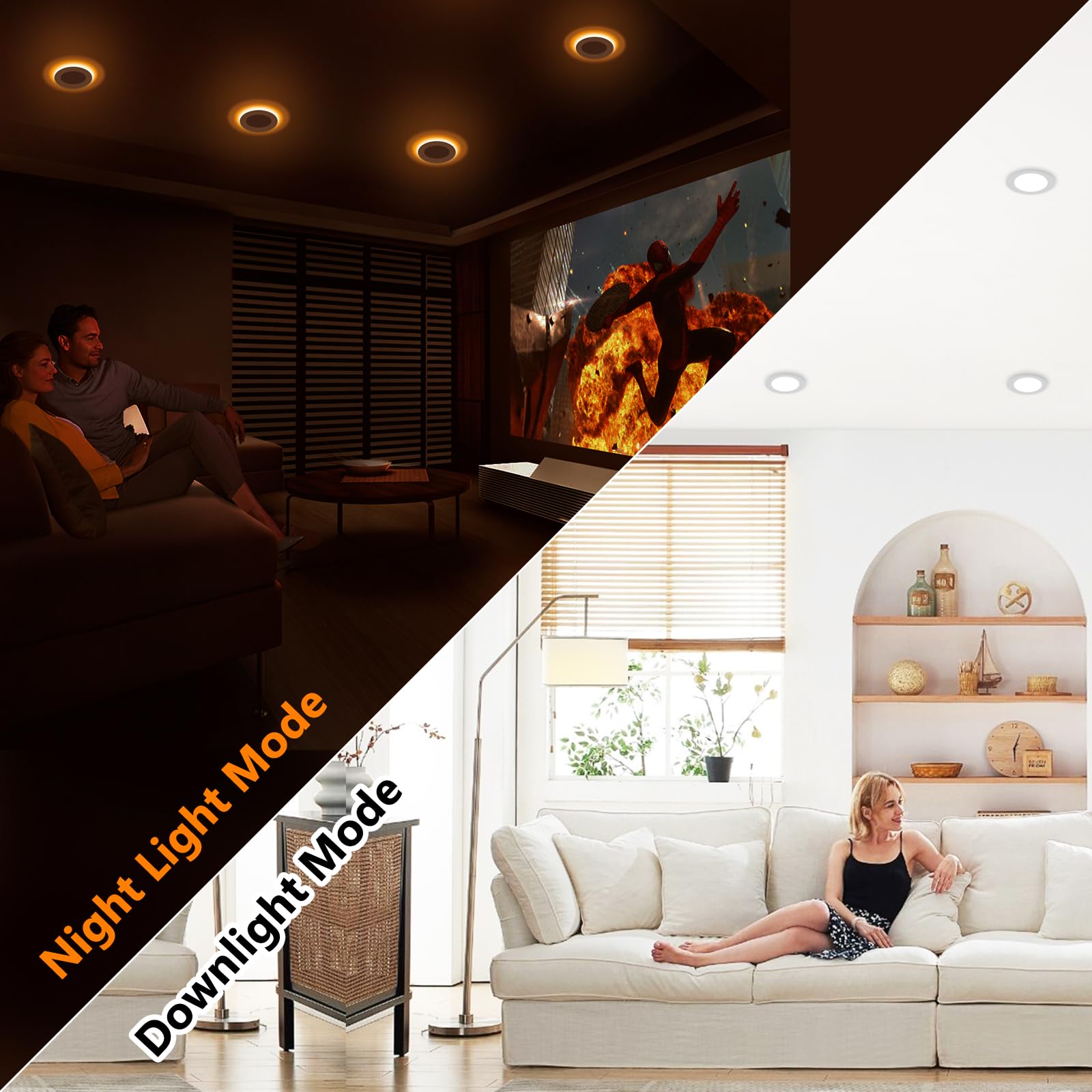 Cycevsun 16 Pack 4 Inch Led Recessed Lights With Night Light - Canless Ultra Thin Wafer Downlight Soffit, Dimmable & 5 Color Tem