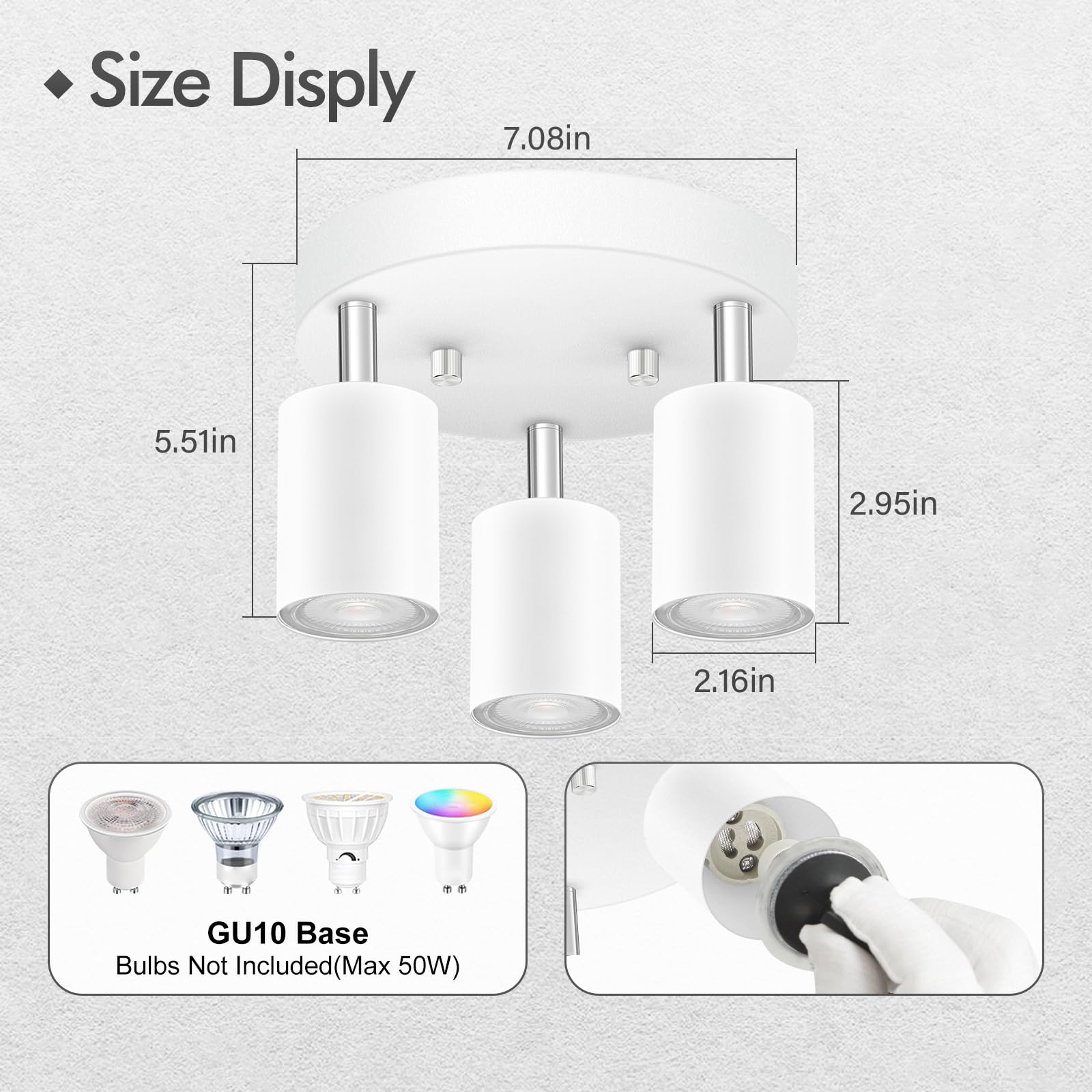 3 Light Track Lighting Fixtures Ceiling  Matte White Round Directional Ceiling Spotlight  Gu10 Flush Mount Track Fixture  Adjustable Modern Led Track Lights For Kitchen/Living Room  Bulb Not Included