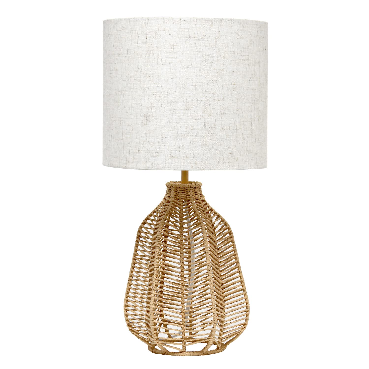 Elegant Designs LT2106-NAT Table Lamp, 21in Tall, Boho Coastal Style, Natural Paper Rope, Light Beige Linen Shade, 10.25x10.25x21