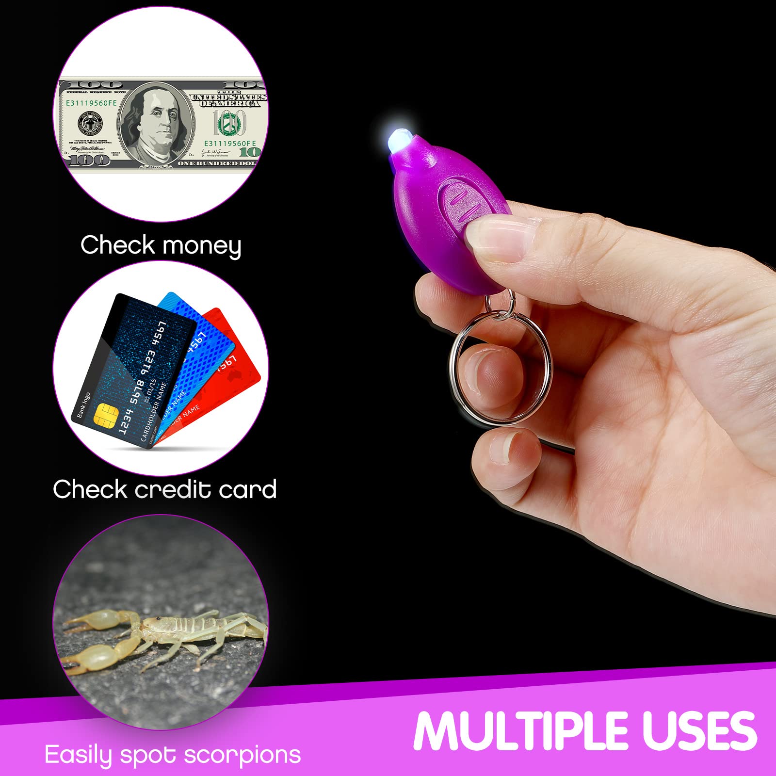 50 Pcs Mini Uv Led Keychain Flashlight 395Nm Uv Light Black Light Keychain Flashlight Portable Uv Keychain Flashlight For Pet Ur
