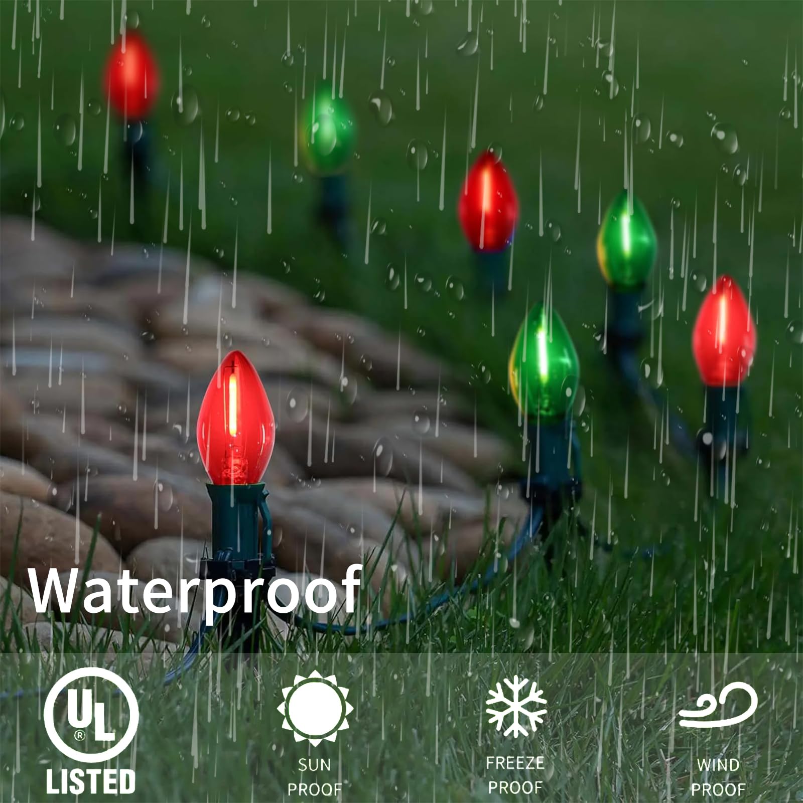 Chyparty 25Ft C7 Christmas Lights Outdoor  Red Green Classic 2-Color Led String Lights For Roof  Fence  Tree  Traditional Holiday Decor