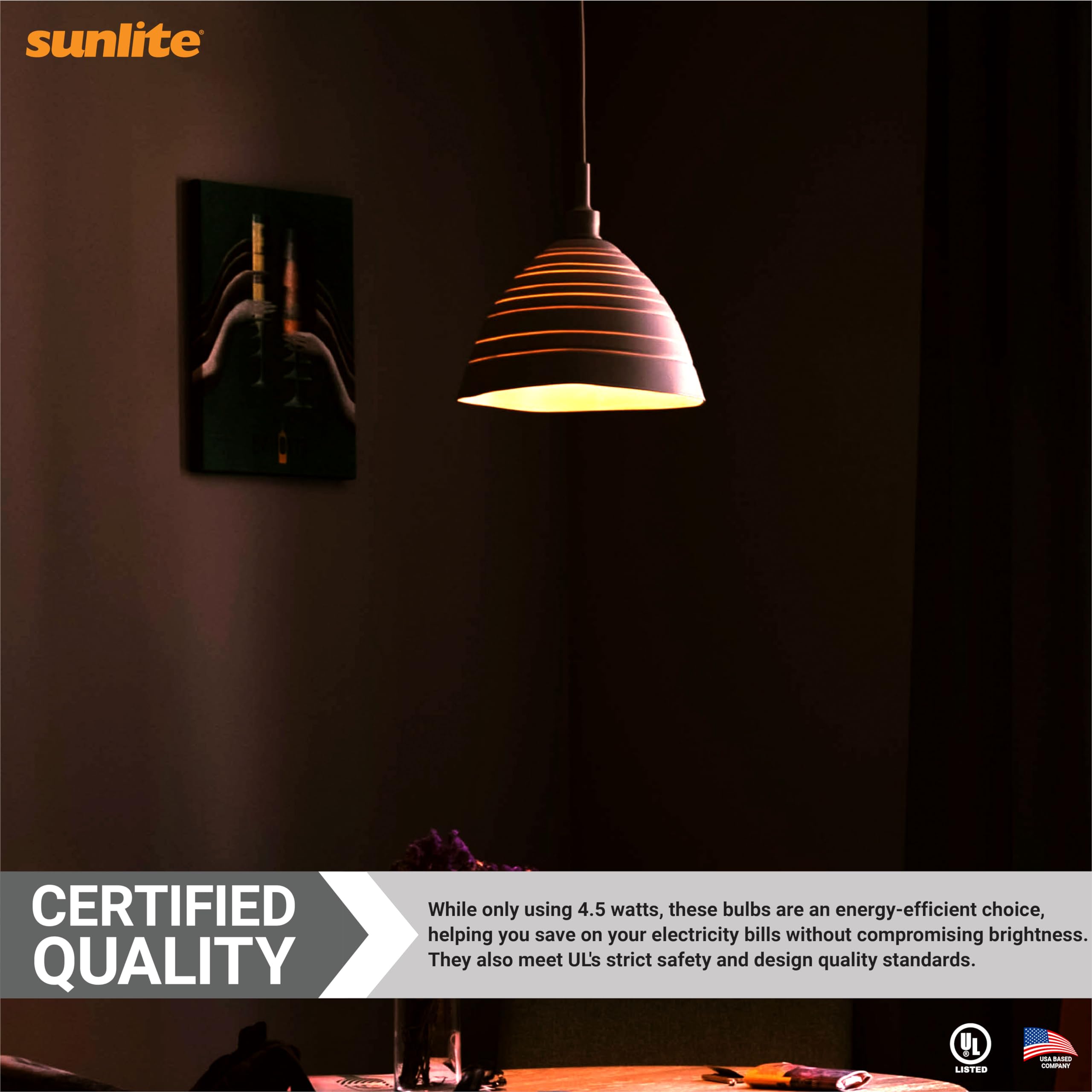 Sunlite 81085 Led Colored Filament A19 Light Bulb, 4.5 Watts, Medium E26 Base, 120 Volts, Transparent Orange, Dimmable, 320 Degr