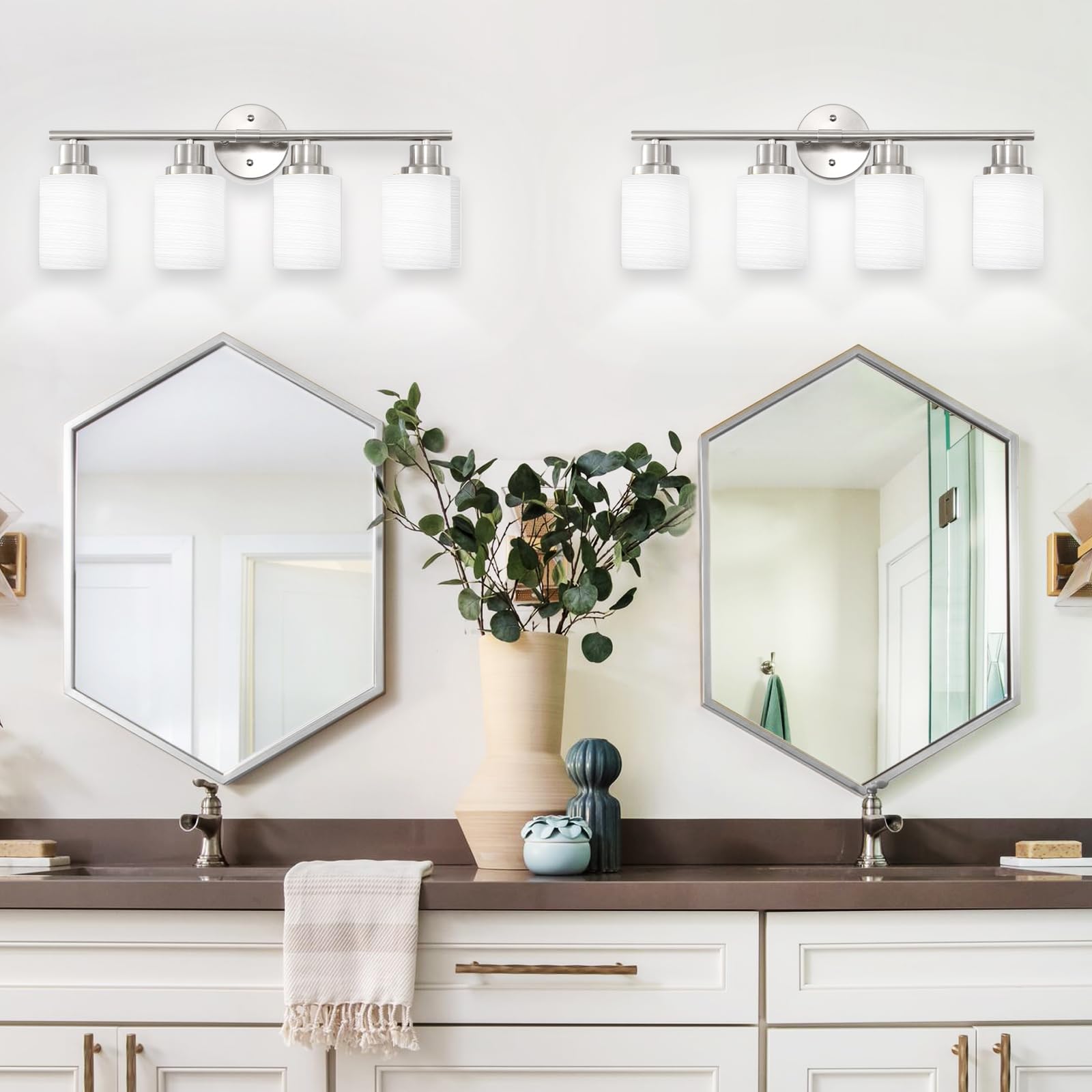 Guliaofo Bathroom Vanity Light Fixtures, 4-Light Brushed Nickel Vanity Lights, Bathroom Lighting Over Mirror, Vanity Light For B