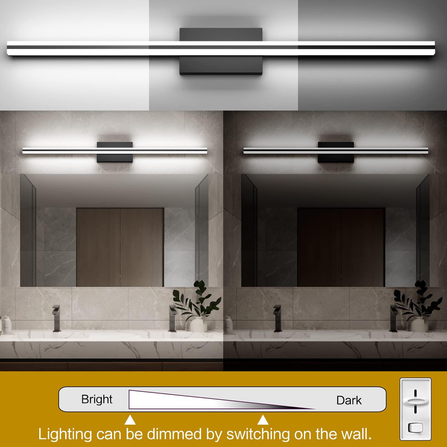 SOLFART Bathroom Vanity Lights Dimmable LED 25W 40 Inch Matte Black Aluminum and Acrylic