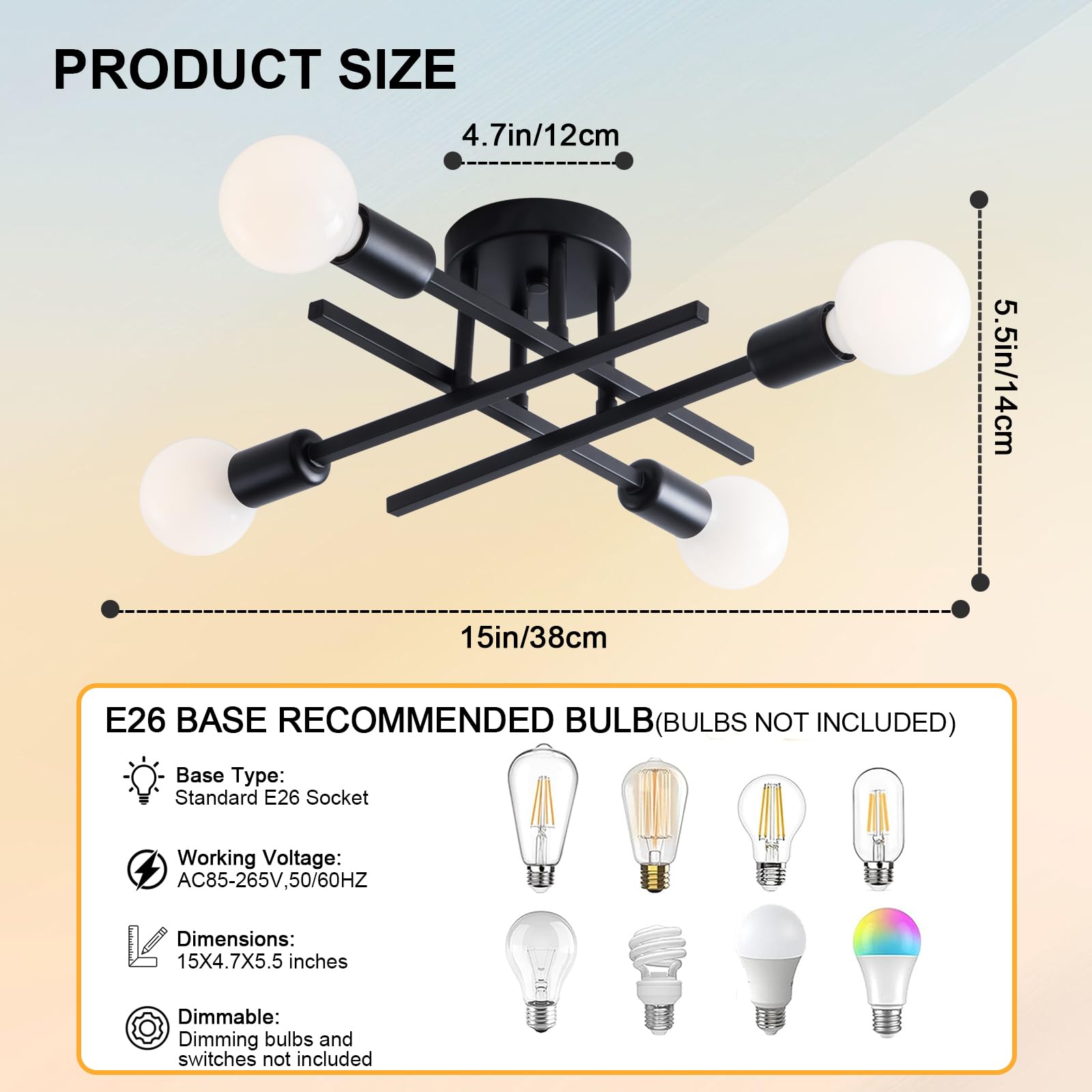 Xingsiyuelyx Modern Black Sputnik Ceiling Light Fixture,Semi Flush Mount Ceiling Light,Close To Ceiling Light,Chandelier Light F