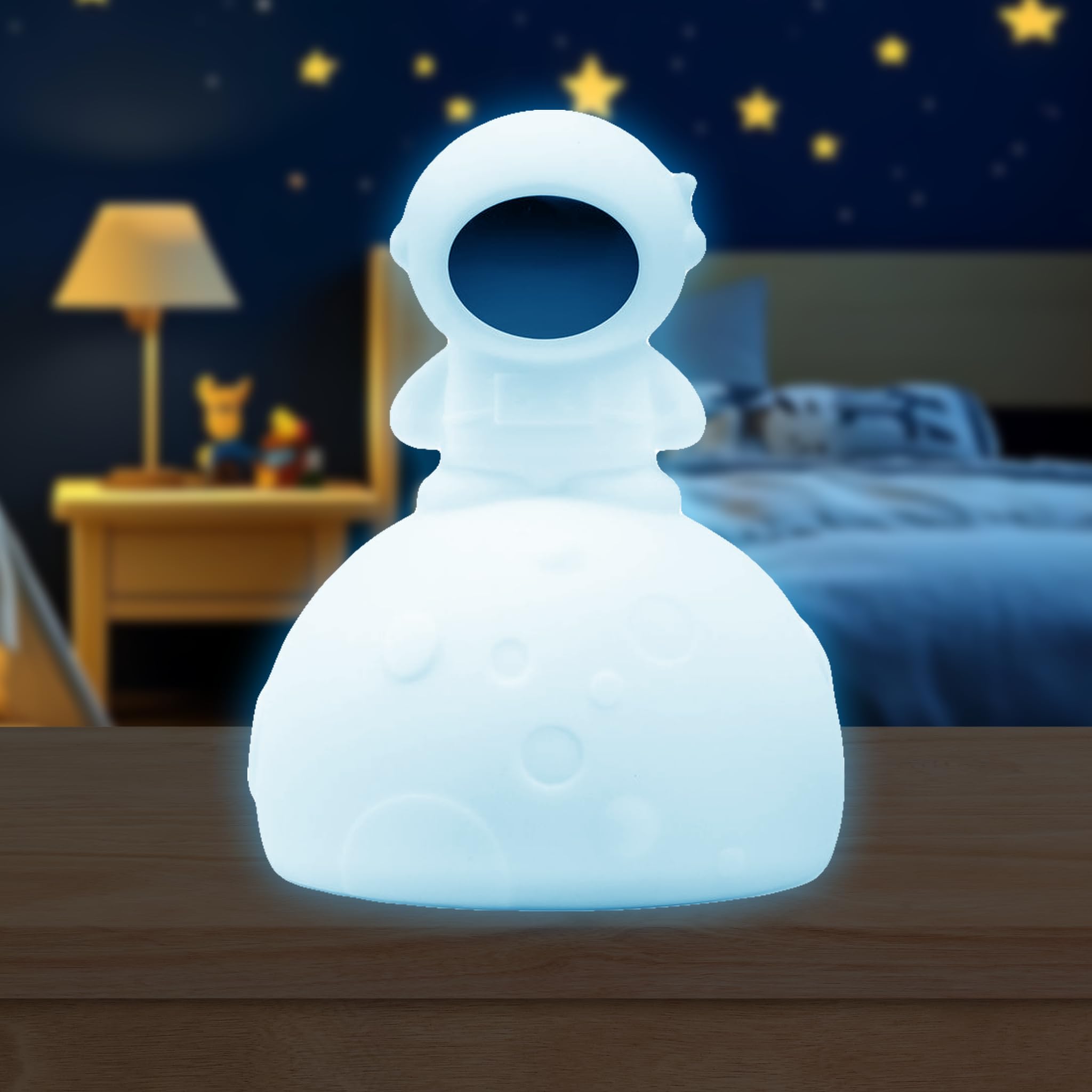 Lumipets Junior Astronaut Night Light - Soft Silicone, 8 Colors, Cordless, Portable, White