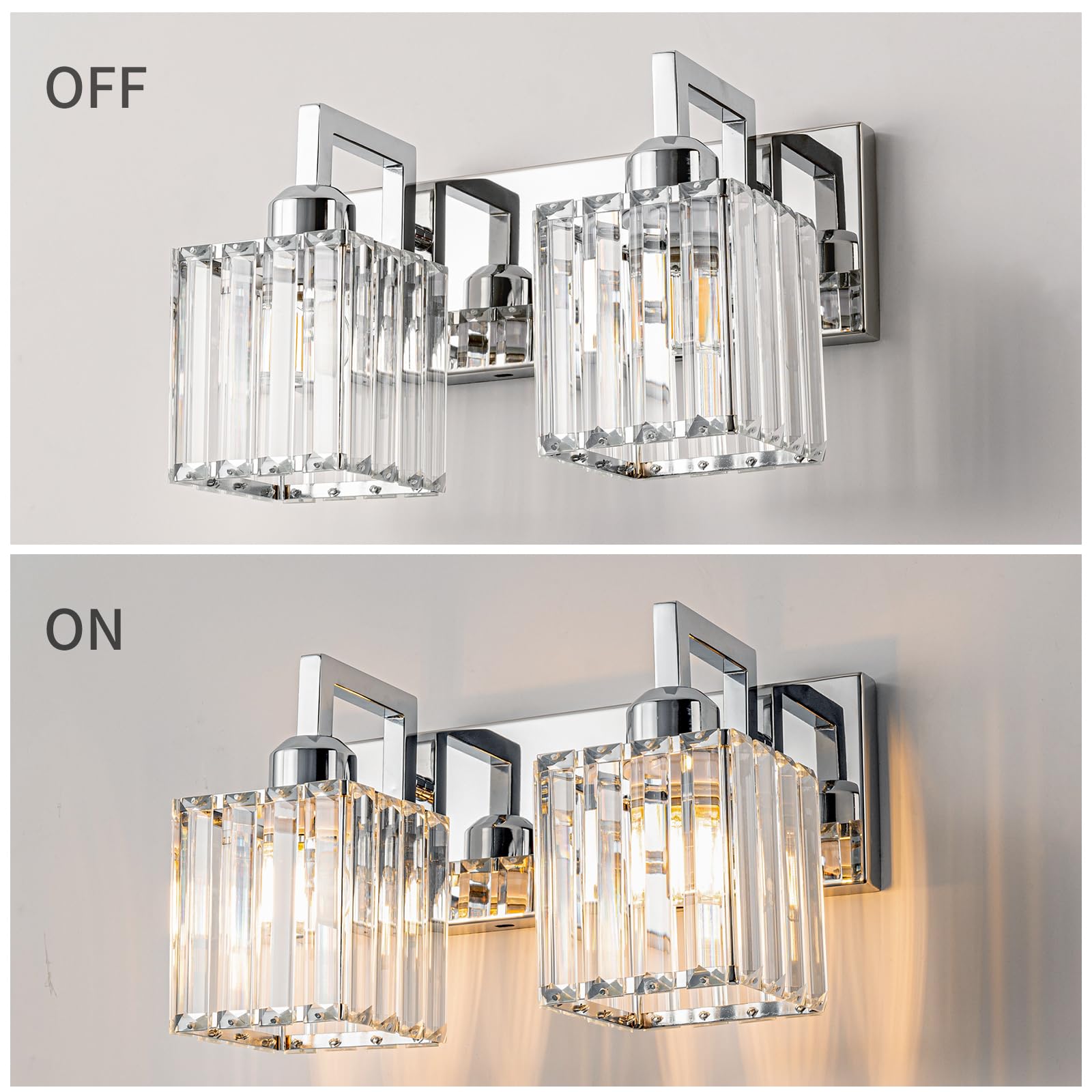 Fdpby 2-Light Modern Bathroom Vanity Light Chrome Crystal Wall Lamp Jw-003