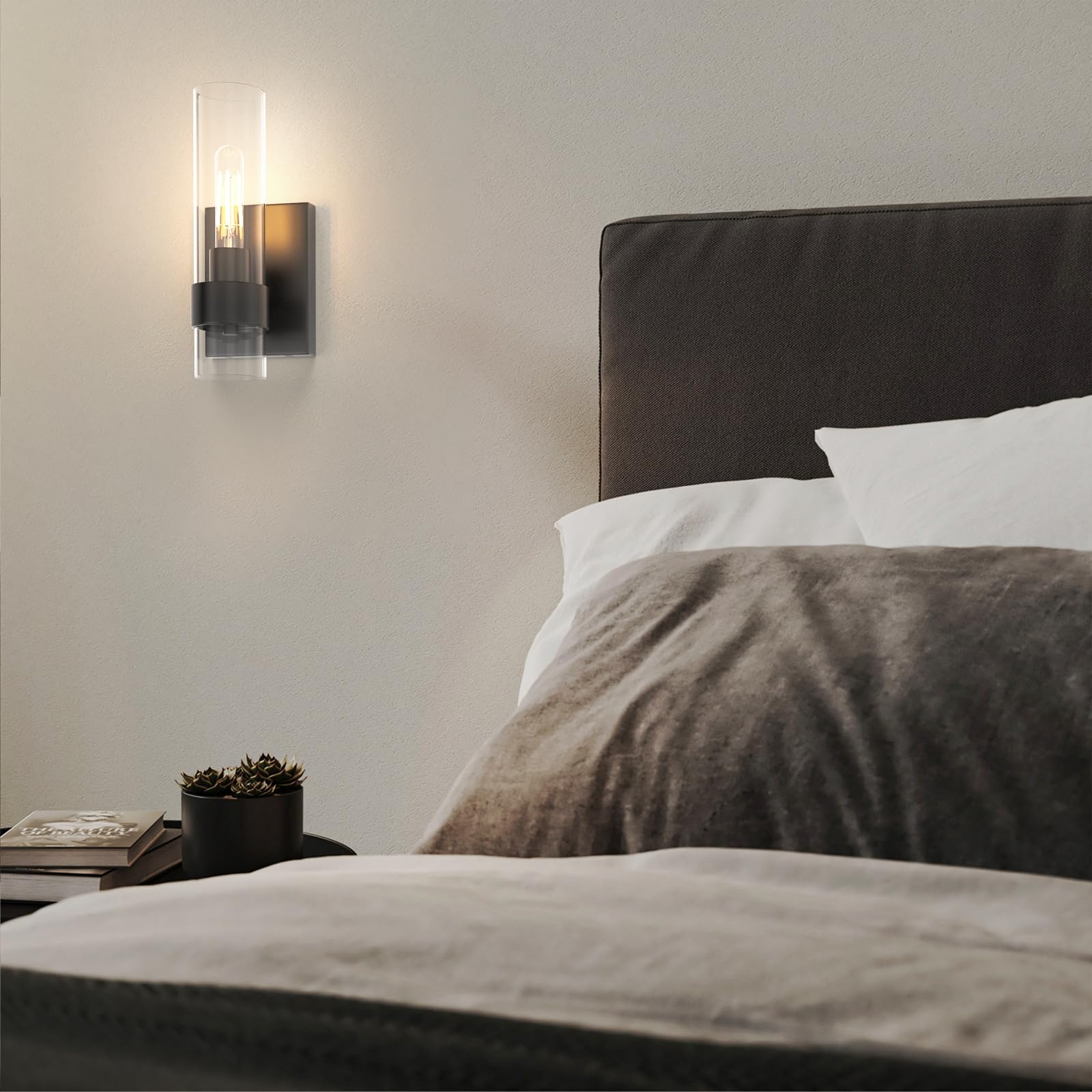 Zevluck 1-Light Wall Sconce, Matte Black Bathroom Vanity Light With Cylinder Clear Glass, Modern Hardwired Vanity Wall Lamps For