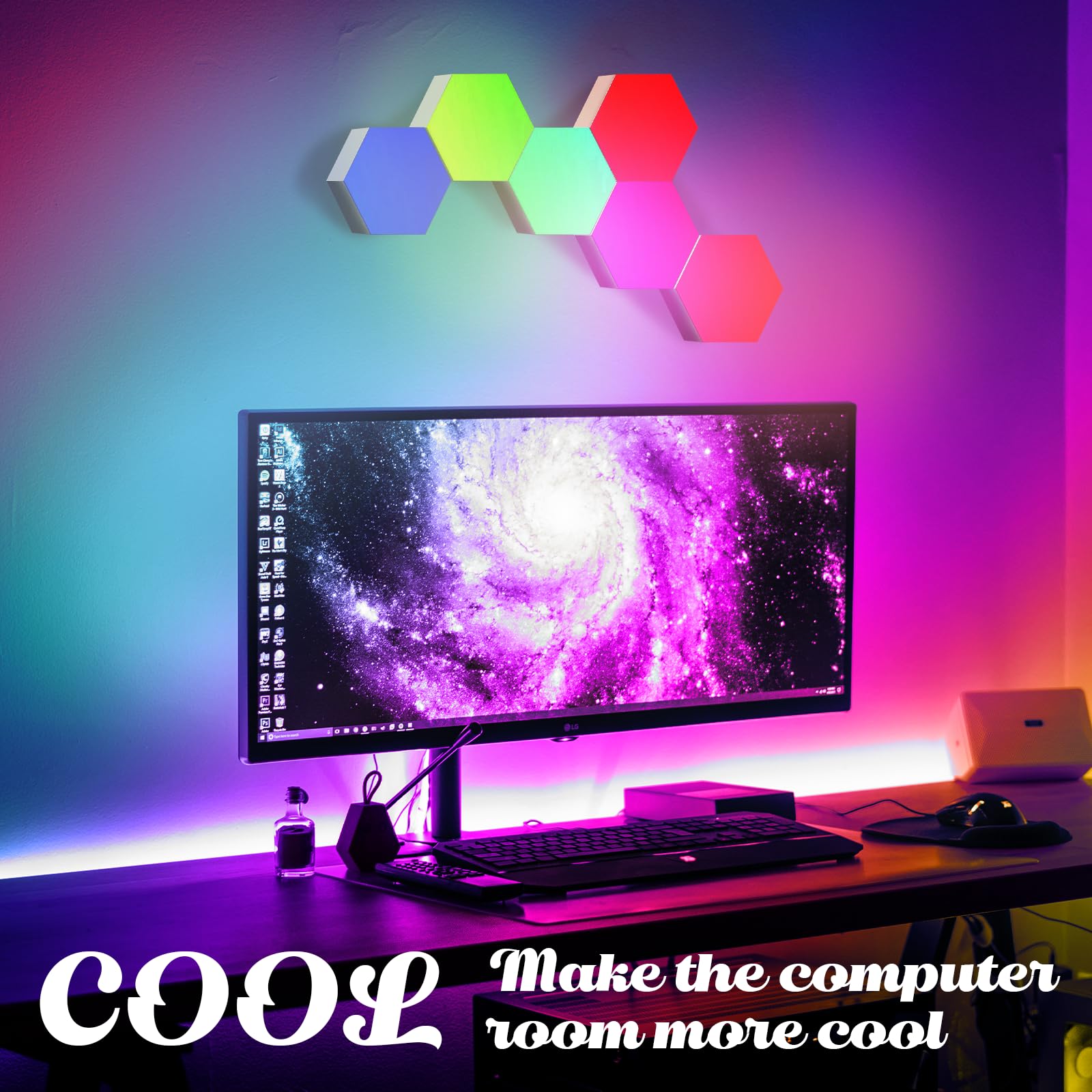 ODISTAR Remote Control Hexagon Wall Light, RGB LED, Touch-Sensitive, 10-Pack, Acrylonitrile Butadiene Styrene, Colorful Decor for Bedroom
