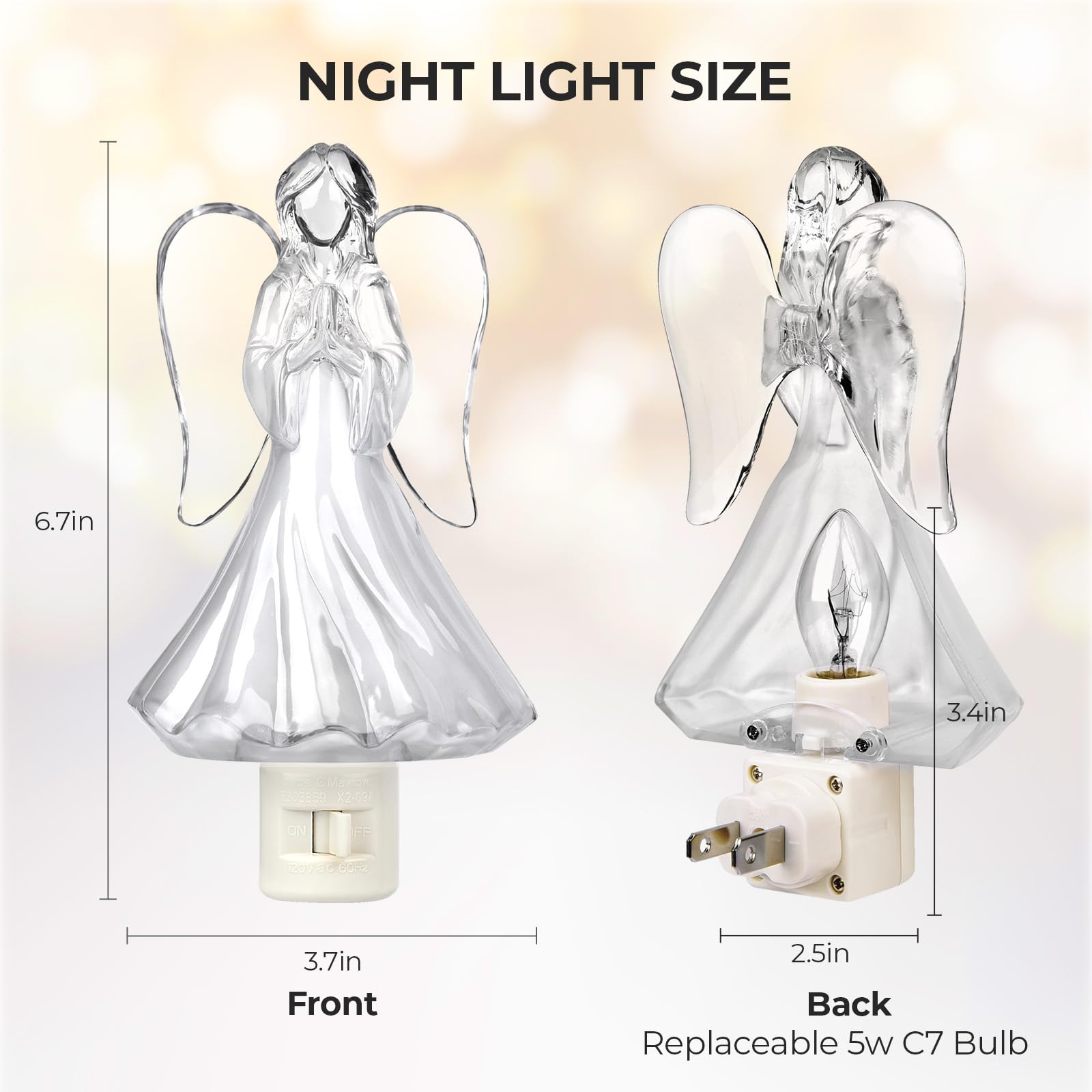 Huazhqing 2Pcs Praying Angel Night Light Plug Into Wall With 5W C7 Bulb  360 Degree Swivel Plug With On/Off Switch Angel Night Light For Bedroom Bathroom Kitchen Hallway  Holidays Gifts For Christmas