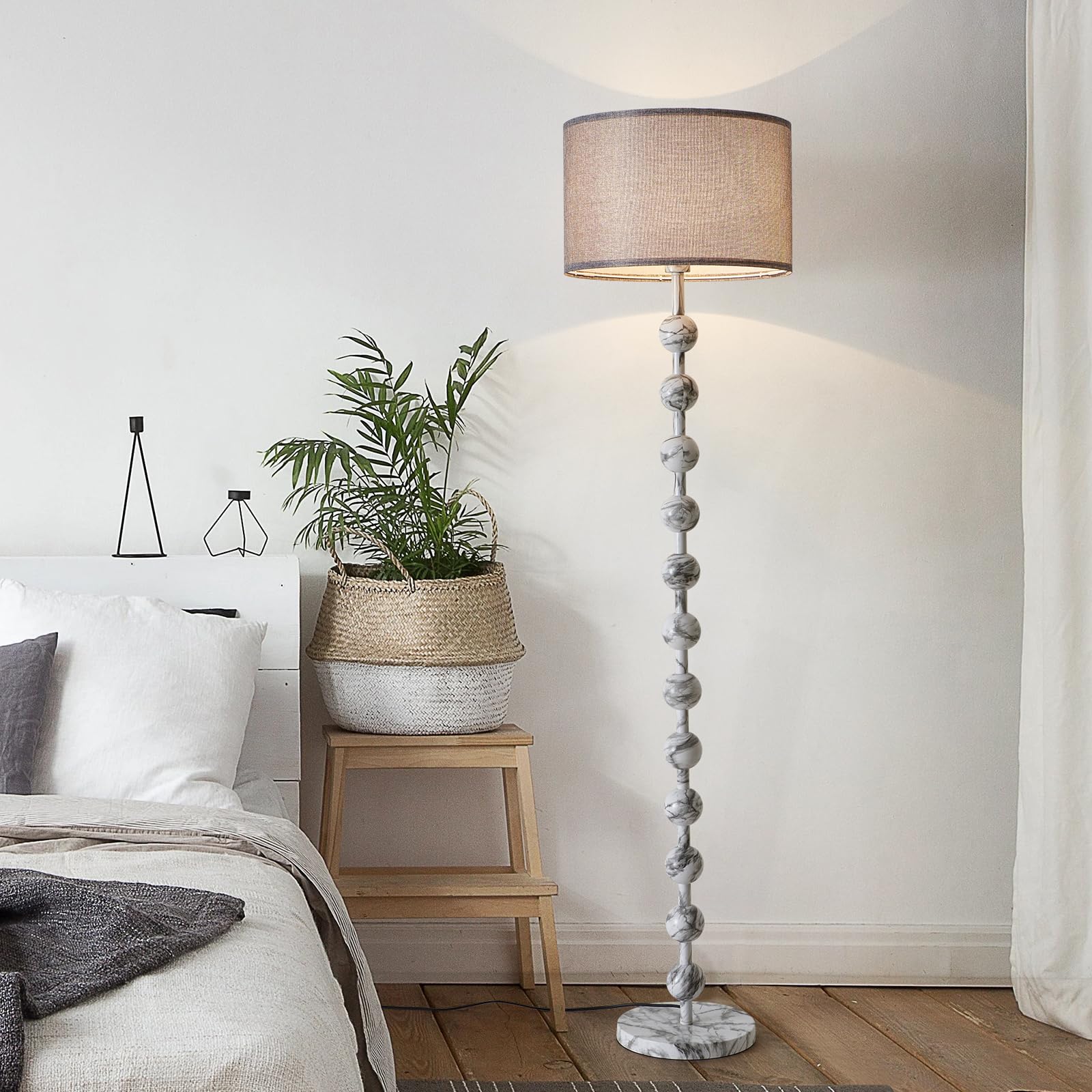 Fetason Modern Dimmable Floor Lamp for Living Room Bedroom with Remote Control, Marble Pattern Tall Standing Lamp Light with Fab