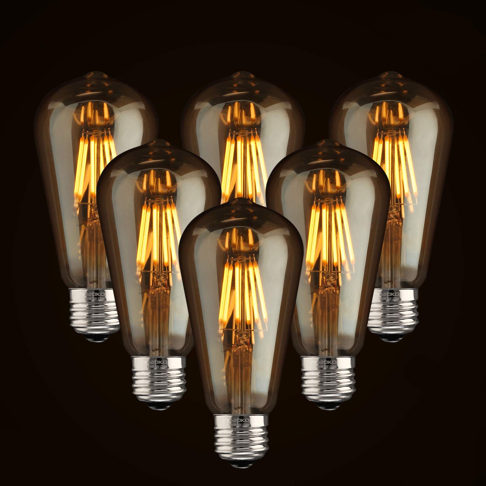 Asoko Led Dimmable Vintage Edison Led Bulbs 6W Antique Style Edison Light Bulbs, 2300K Warm White (Amber Gold Glass), Squarrel C