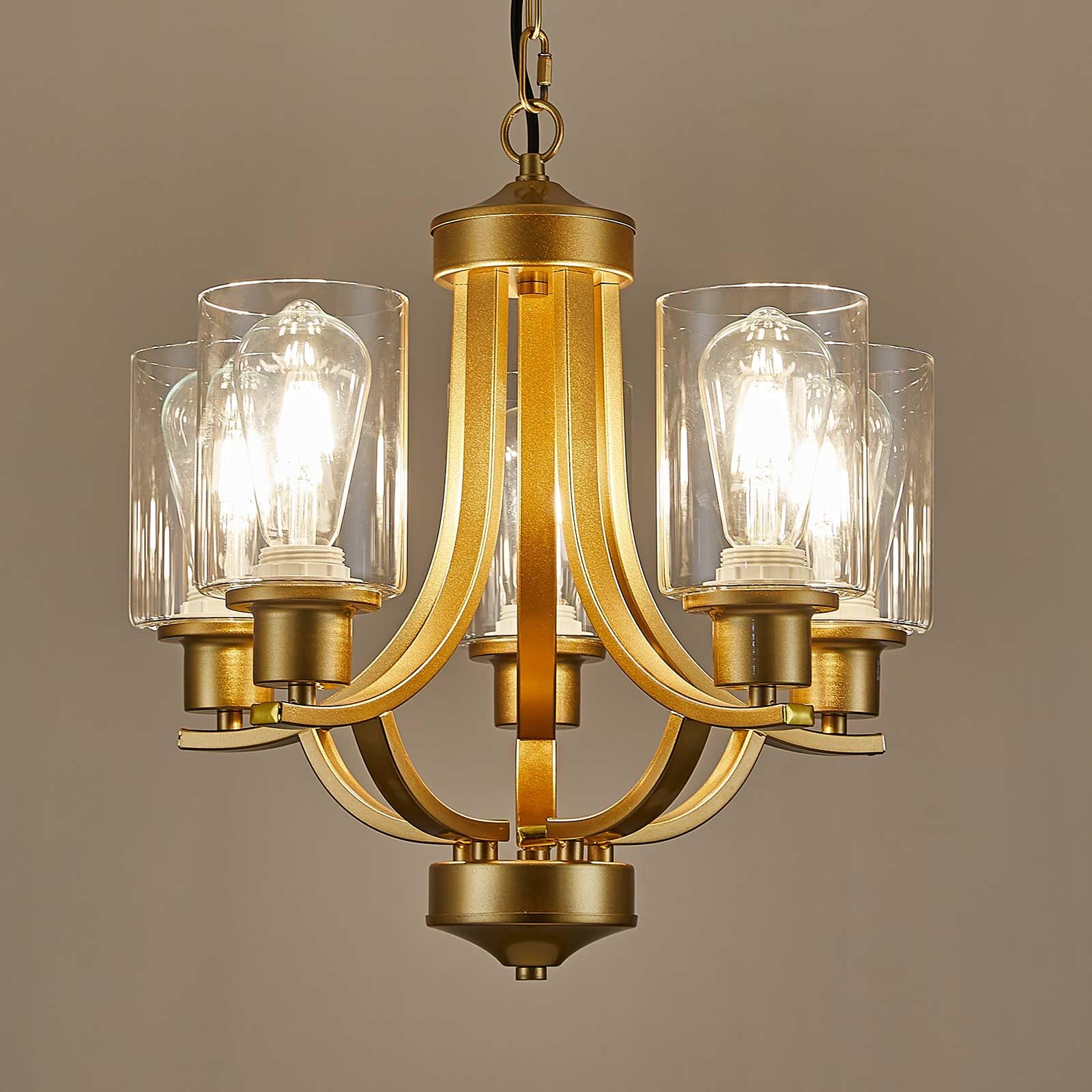TELAFLY 5-Light Gold Chandelier, Modern Rustic Pendant Light Fixture for Dining Room, Kitchen, Living Room, Bedroom