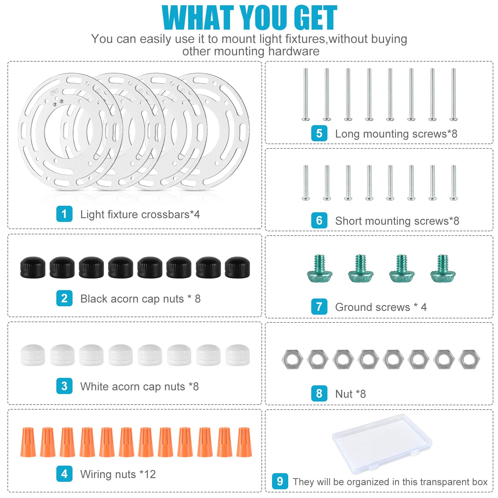 Tovmey 4 Pack Universal Light Fixture Mounting Bracket, 4 Inch Diameter Ceiling Light Mounting Bracket, Round Steel Light Crossb