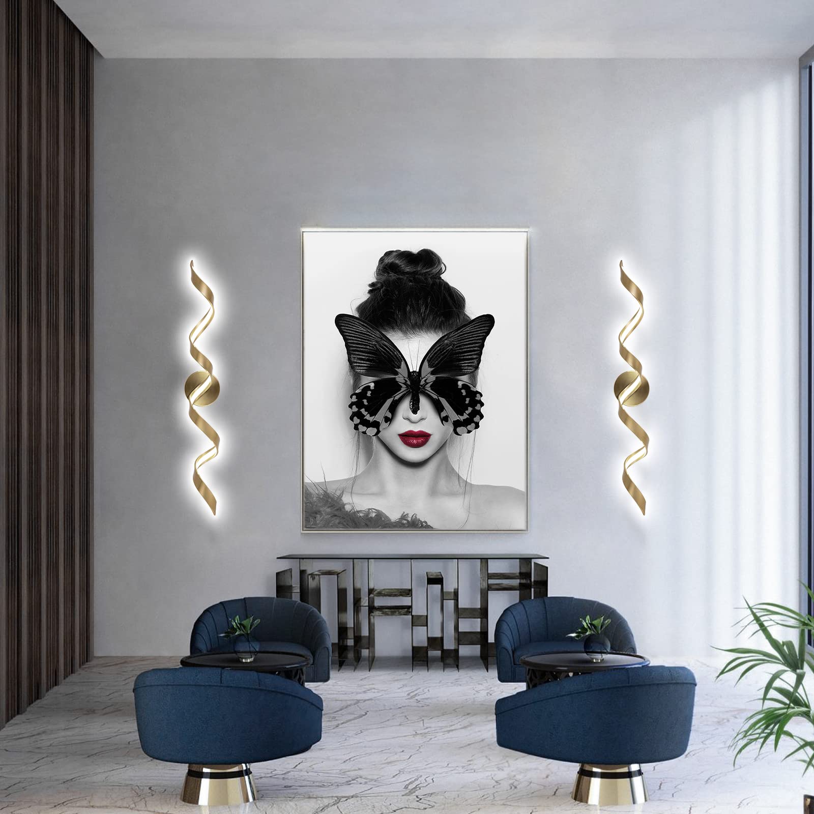 Huoku 32" Dimmable Led Bathroom Vanity Light, Gold Spiral Design, 20W, 6000K White Light