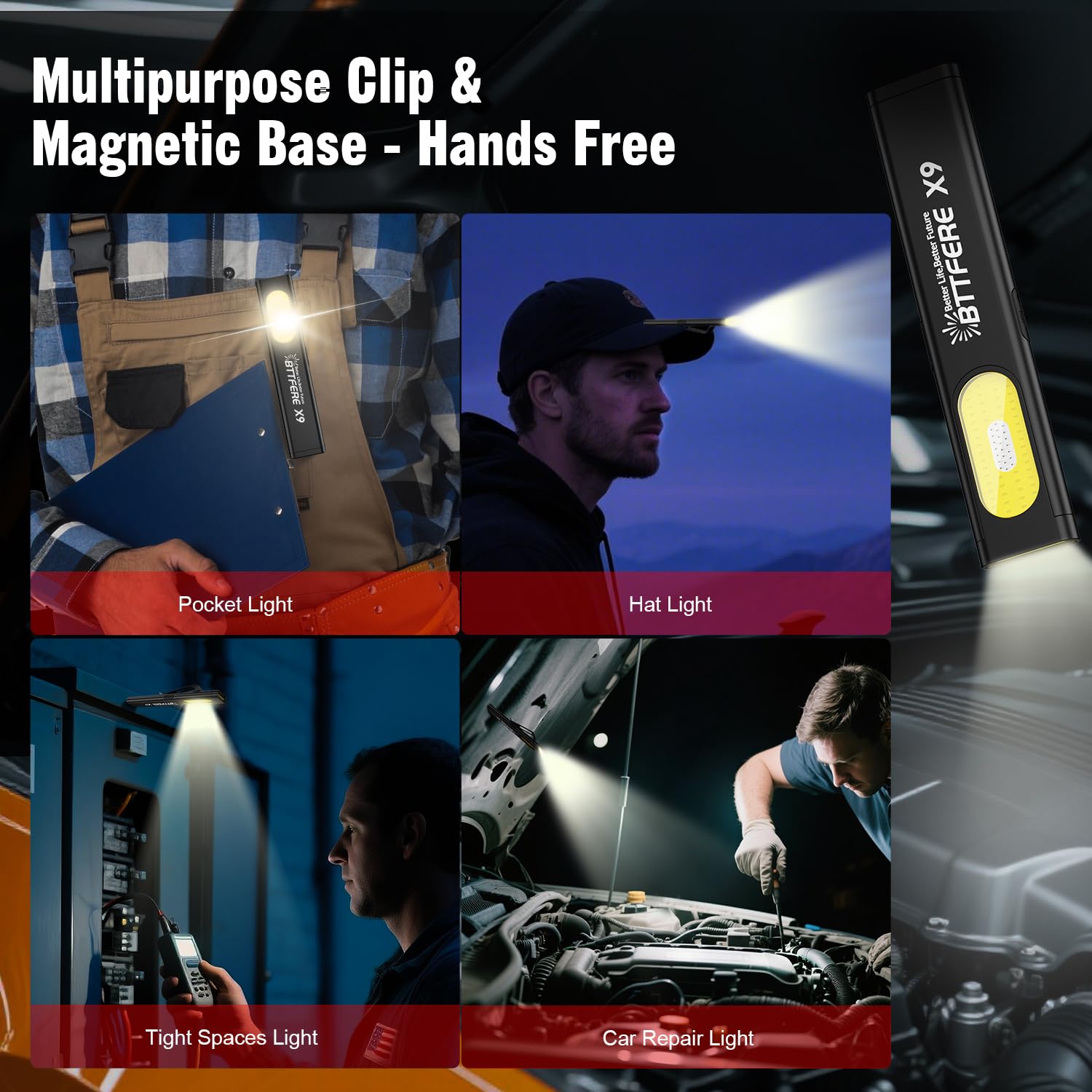 Bttfere 2 Pack Pocket Flashlight EDC Clip Light with Magnetic Base - 675 Lumen USB-C Rechargeable Slim Flat IPX4 Waterproof Dual