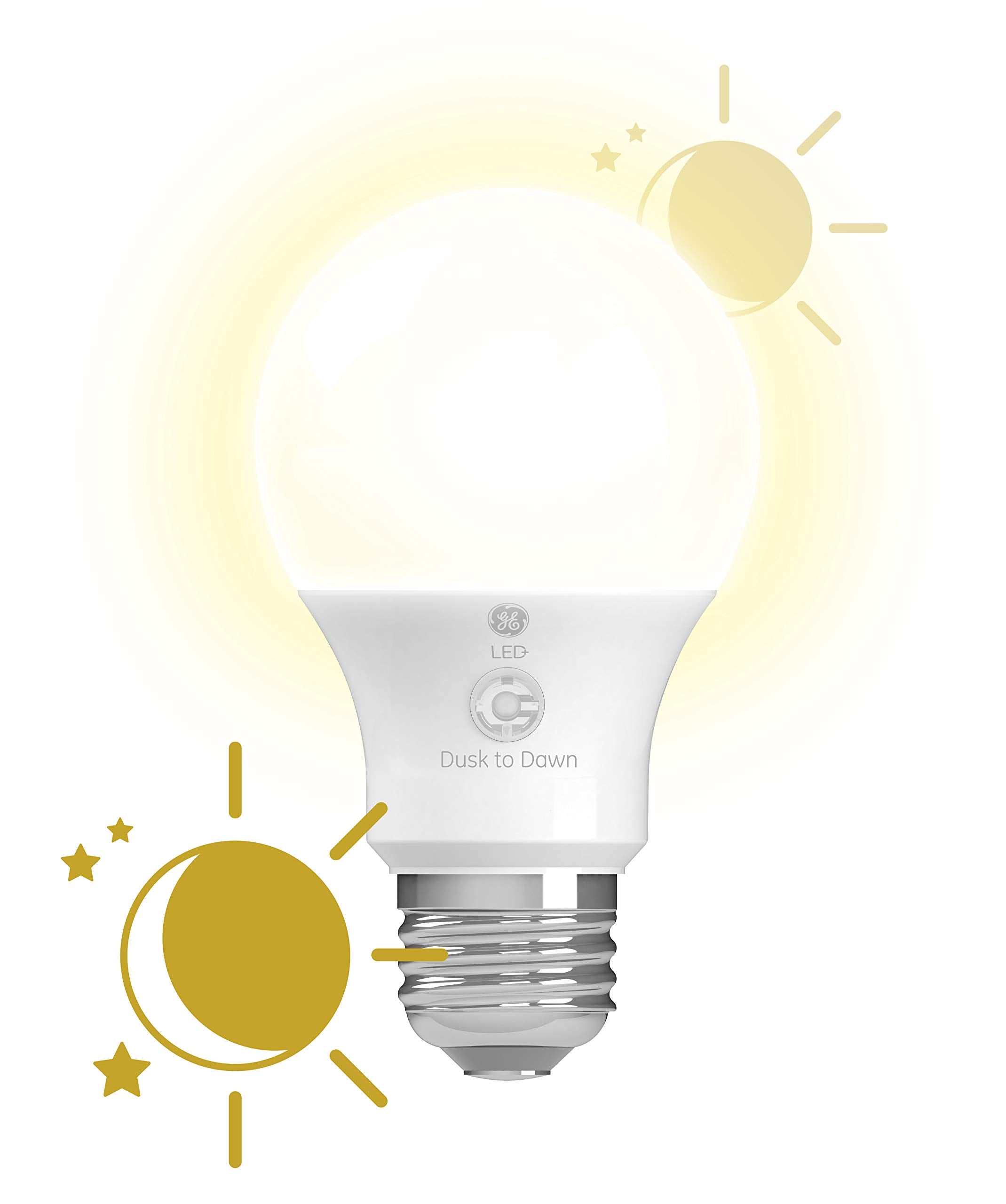 Ge Lighting Led+ Dusk To Dawn Outdoor Light Bulb, Sunlight Sensor, Soft White, Automatic On/Off Light Sensing Bulb A19 Light Bulb (1 Pack)