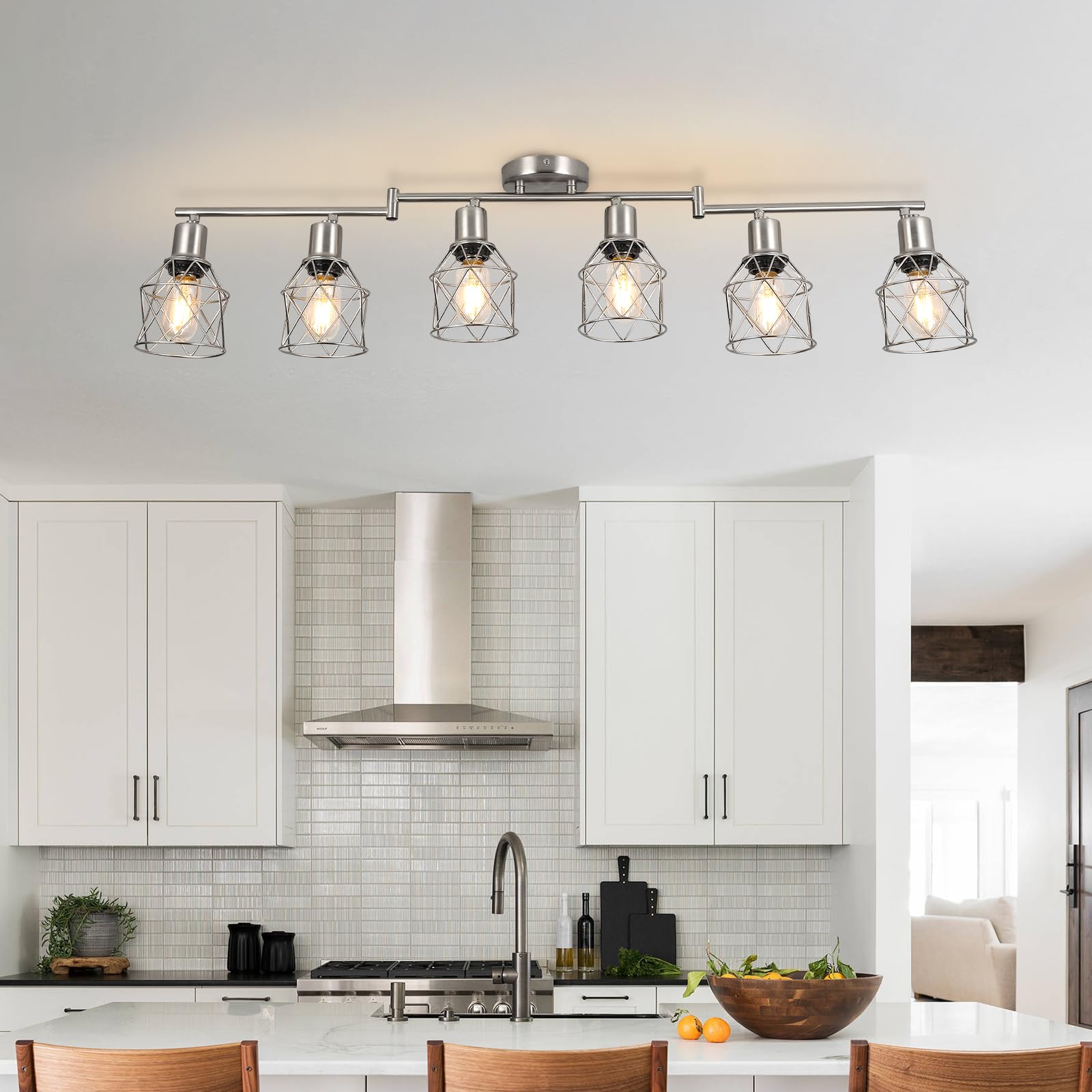 Wilon 6-Light Track Lighting Fixtures, Brushed Nickel Flush Mount Track Light Ceiling, 6 Way Ceiling Spot Light Kitchen Light Fixtures Directional Ceiling Spotlight For Kitchen Hallway Living Room