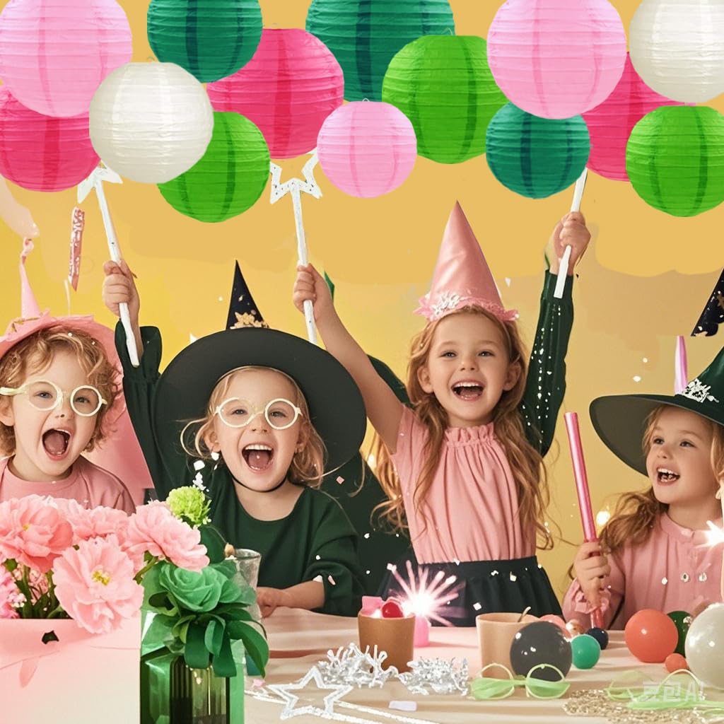Capesaro Pink Green Paper Lanterns Decorative 15Pcs Party Hanging Decorations For Party Birthday Bachelorette Wedding Birthday B