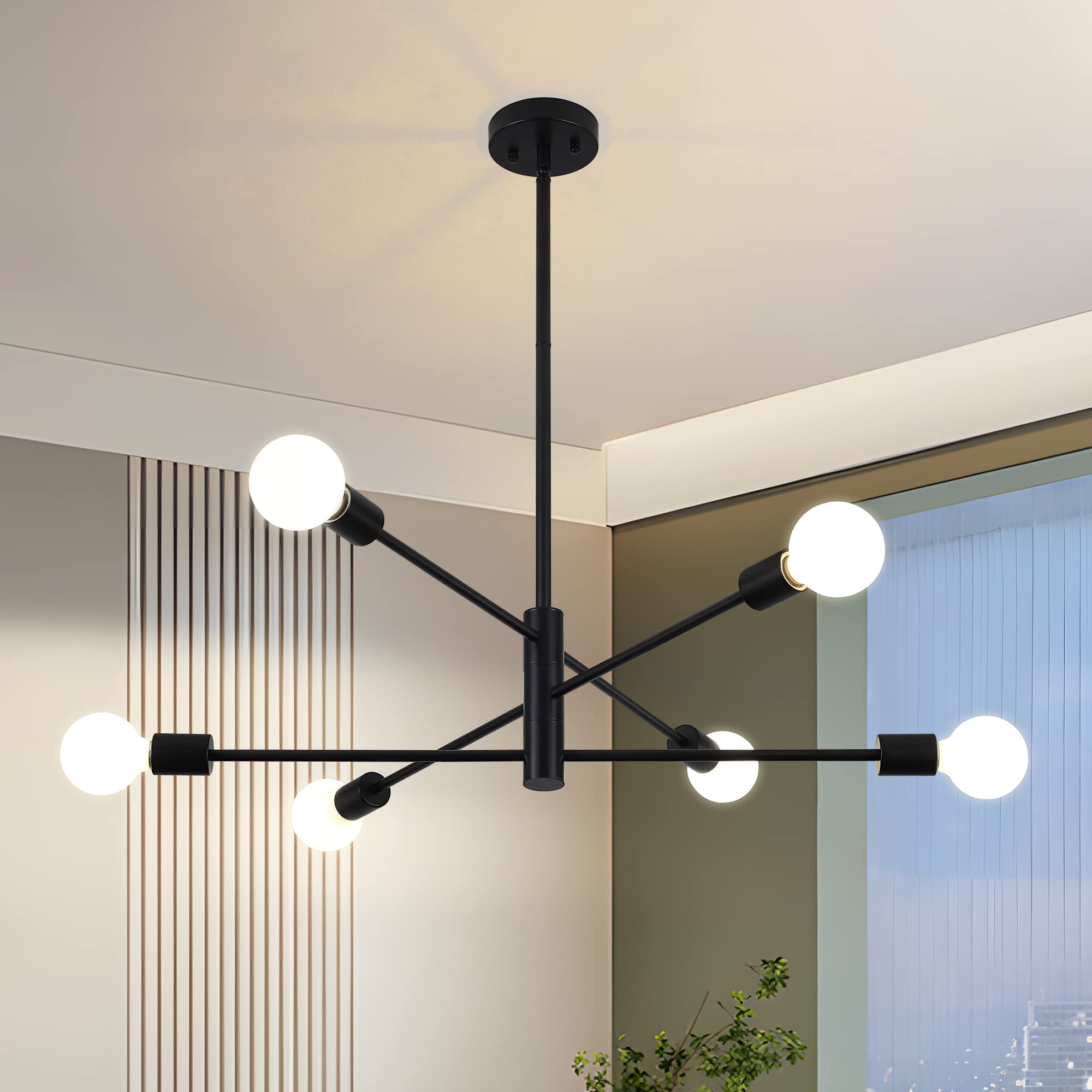 Yidelloc 6 Lights Black Sputnik Chandeliers Modern Light Fixtures  Mid Century Chandelier Adjustable Length Pendant Light for Dining Room  Bedroom  Living Room  Kitchen  Farmhouse