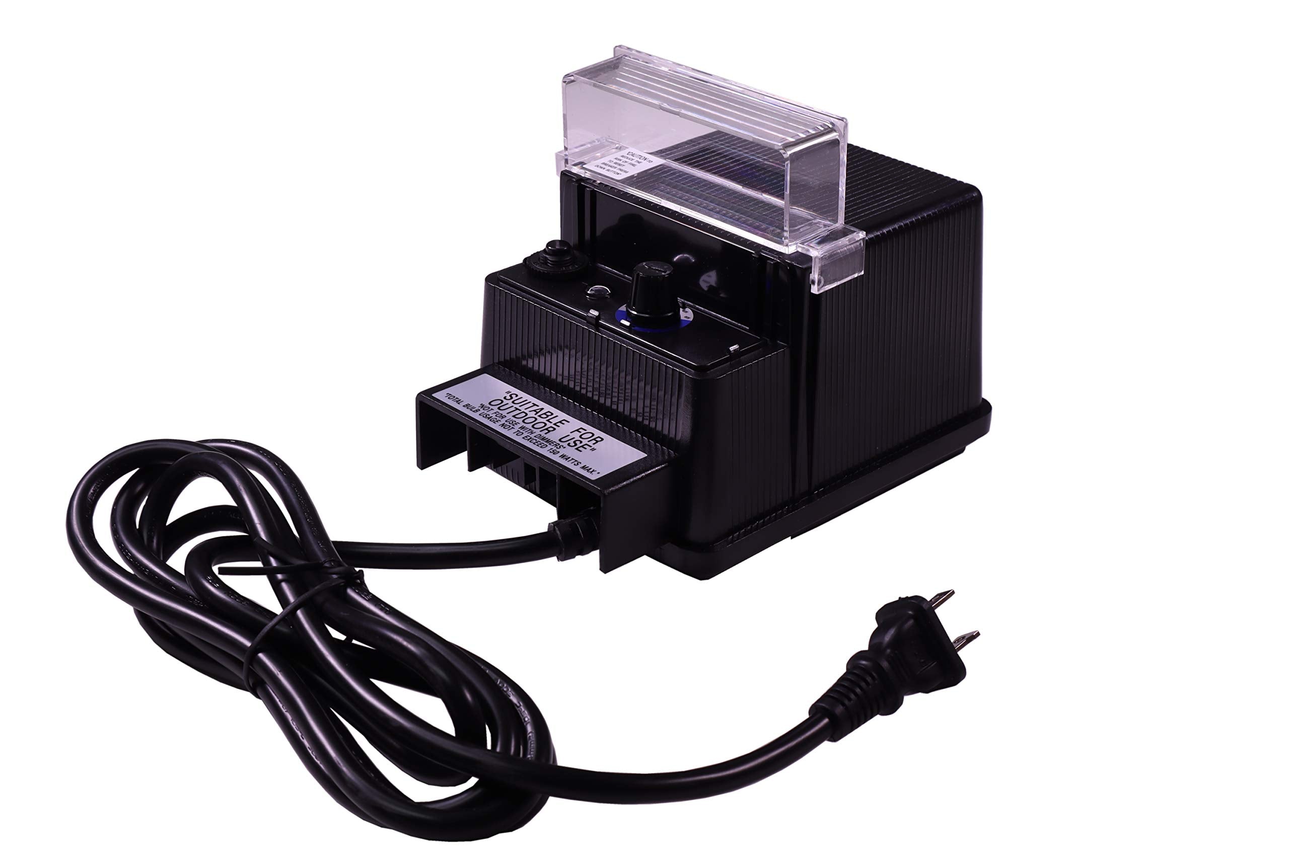 150W Watt Ac To 12V Volt Led & Halogen -120V Volt Low Voltage Landscape Lighting Indoor/Outdoor Weatherproof Transformer Electric Power Pack With Photocell Sensor - Black Case