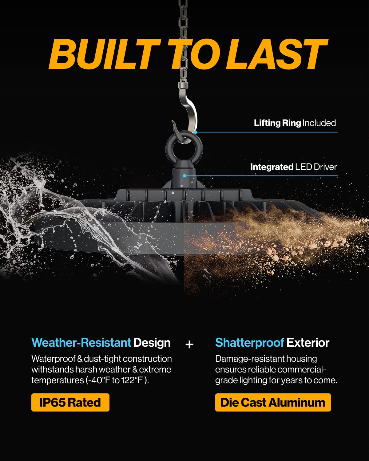 Sunco Ufo Led High Bay Light, Lighting For Warehouse, 5000K Daylight, 240W, 34800 Lm, 100-277V, Dimmable 0-10V, Ip65 Waterproof