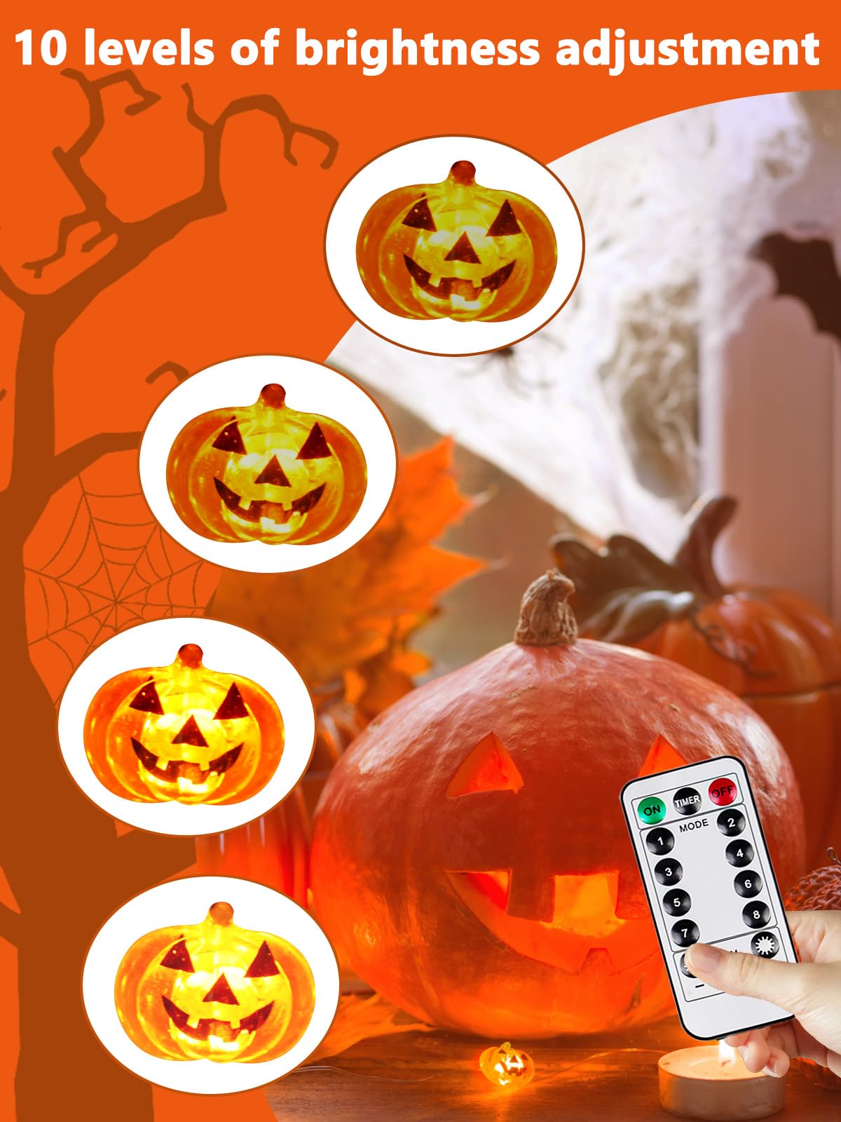 Halloween Fairy Lights Battery Operated 15Ft 40Led Orange Pumpkin String Lights 8 Modes With Remote  Warerproof Twinkle Lights With Timer For Indoor And Outdoor Halloween Decorations For Party Holiday