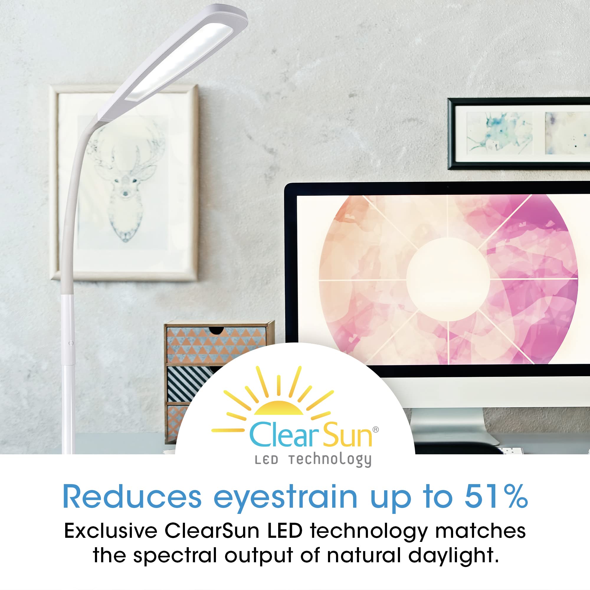 Ottlite Clearsun Flex Led Floor Lamp With Led Technology - Touch Activated Controls, Adjustable Neck, Smart Memory Feature - Gre