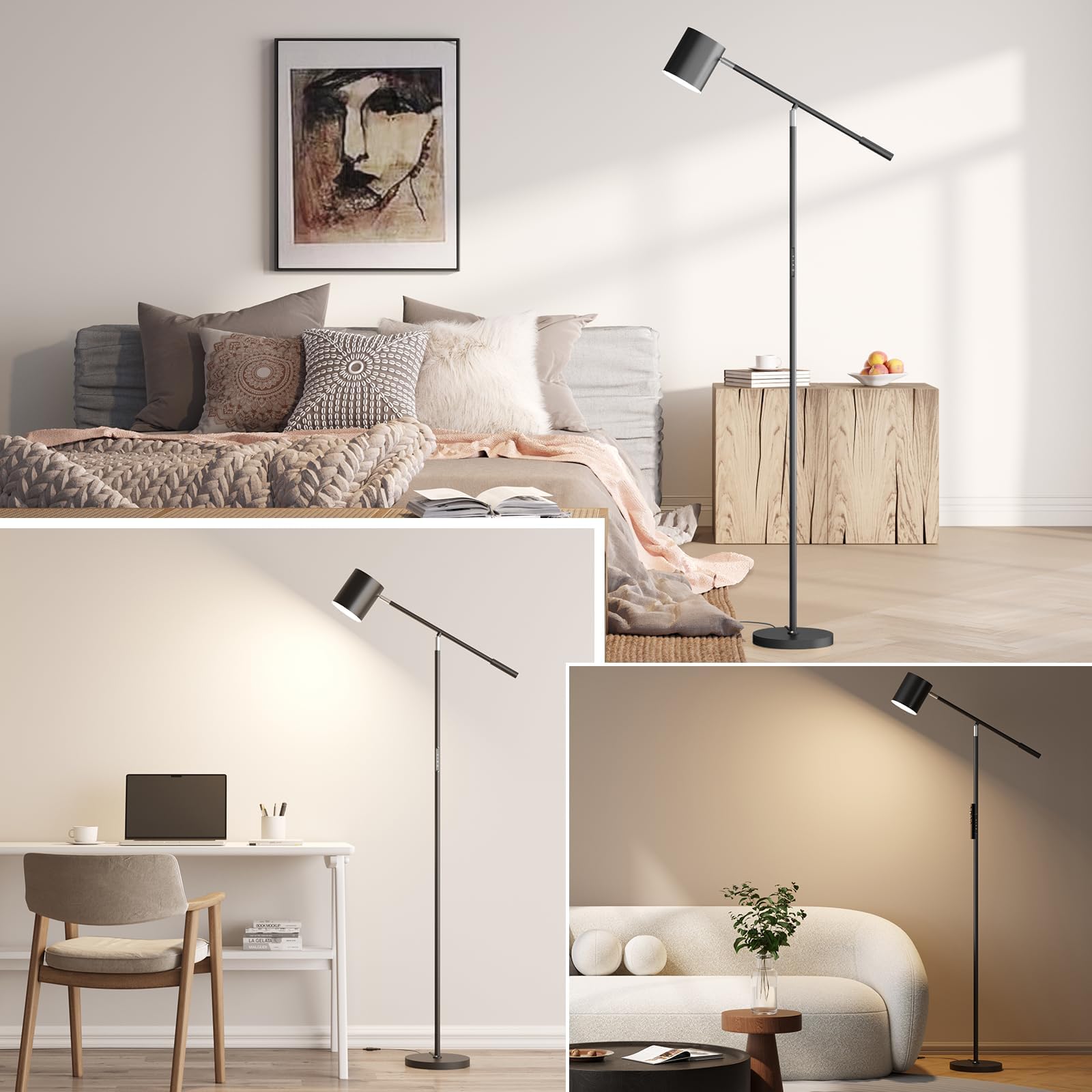Floor Lamps For Living Room, Modern Stepless Dimmable Standing Lamp With Remote & Touch Control, Adjustable Swing Arms 73'' Tall