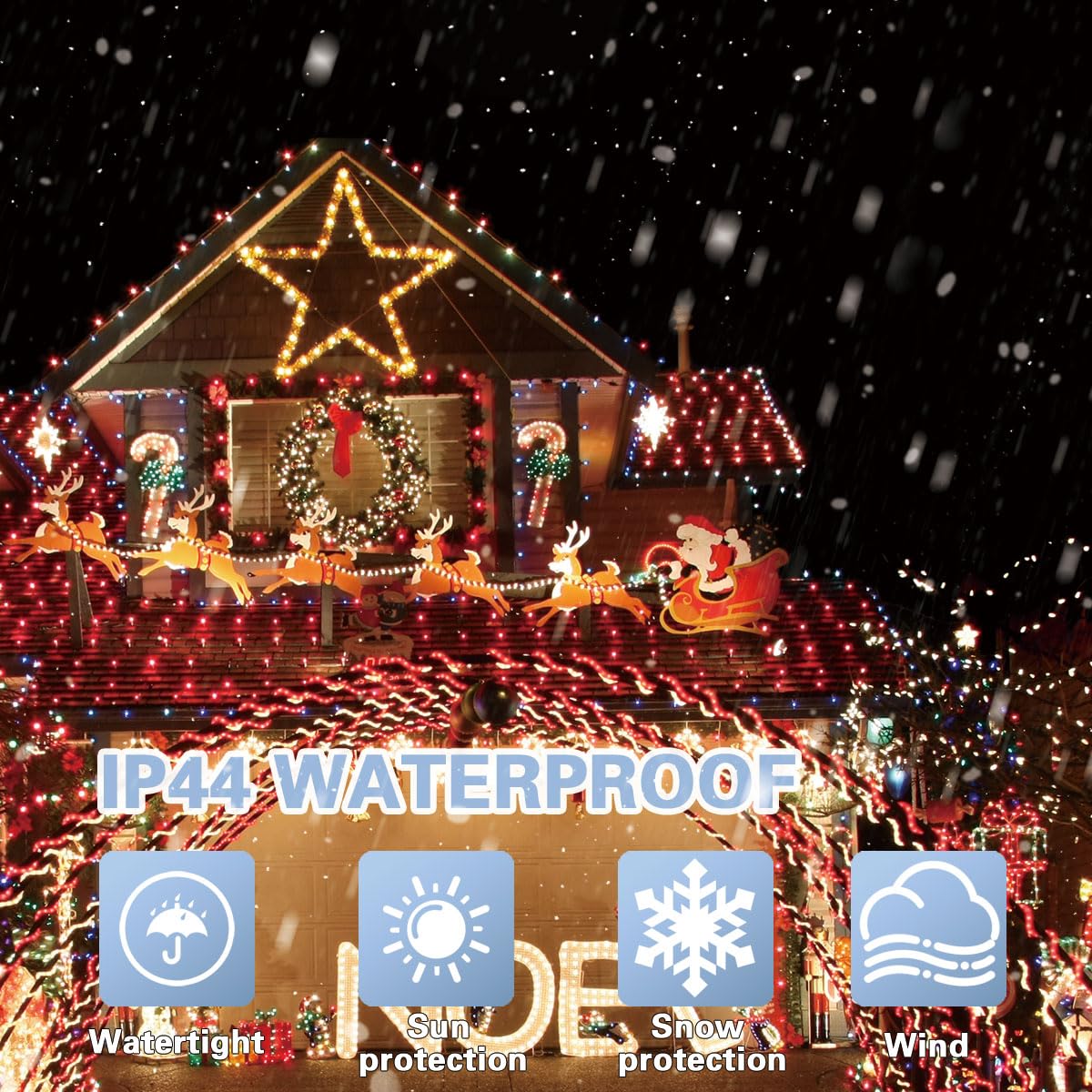 LAMPHOME 66ft Christmas Mini Lights, 200 LED, Transparent Wire, 11 Lighting Modes, Red, Model YHLL-100F