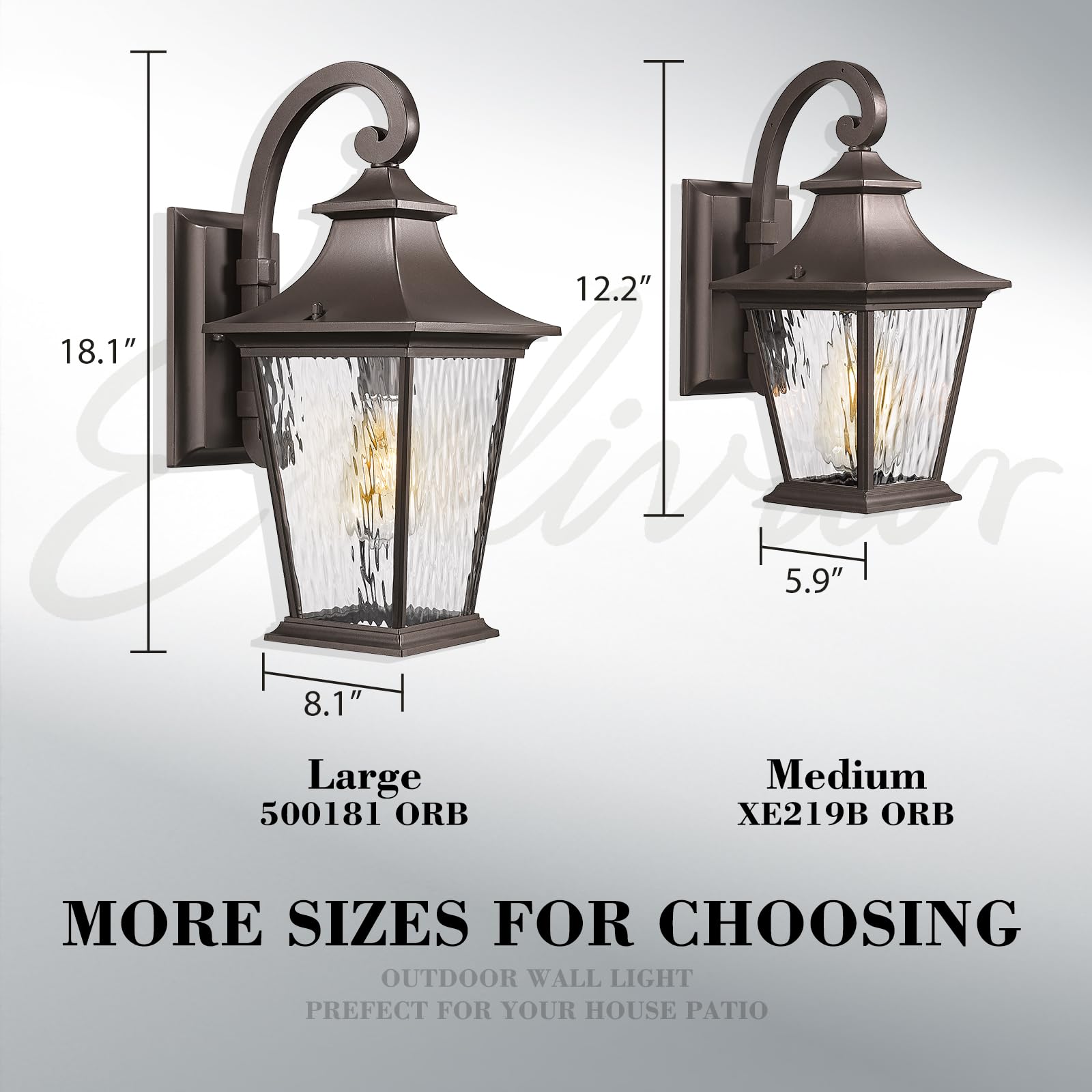 Emliviar 2 Pack Outdoor Wall Lights, Exterior Wall Lantern Sconce For Garage Patio, Oil Rubbed Bronze Finish With Water Ripple G