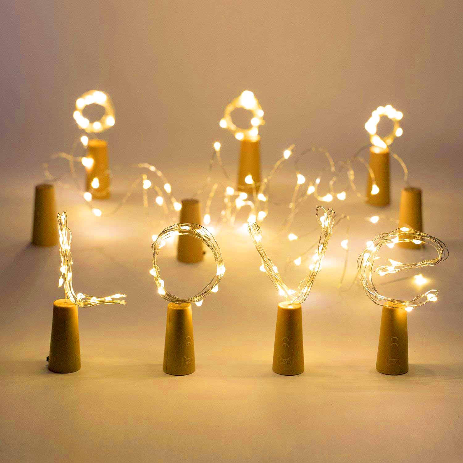 Aluan Wine Bottle Lights, 10 Pack 20 LED Mini Fairy String Lights, Waterproof Battery Operated, Warm White, Model BL00