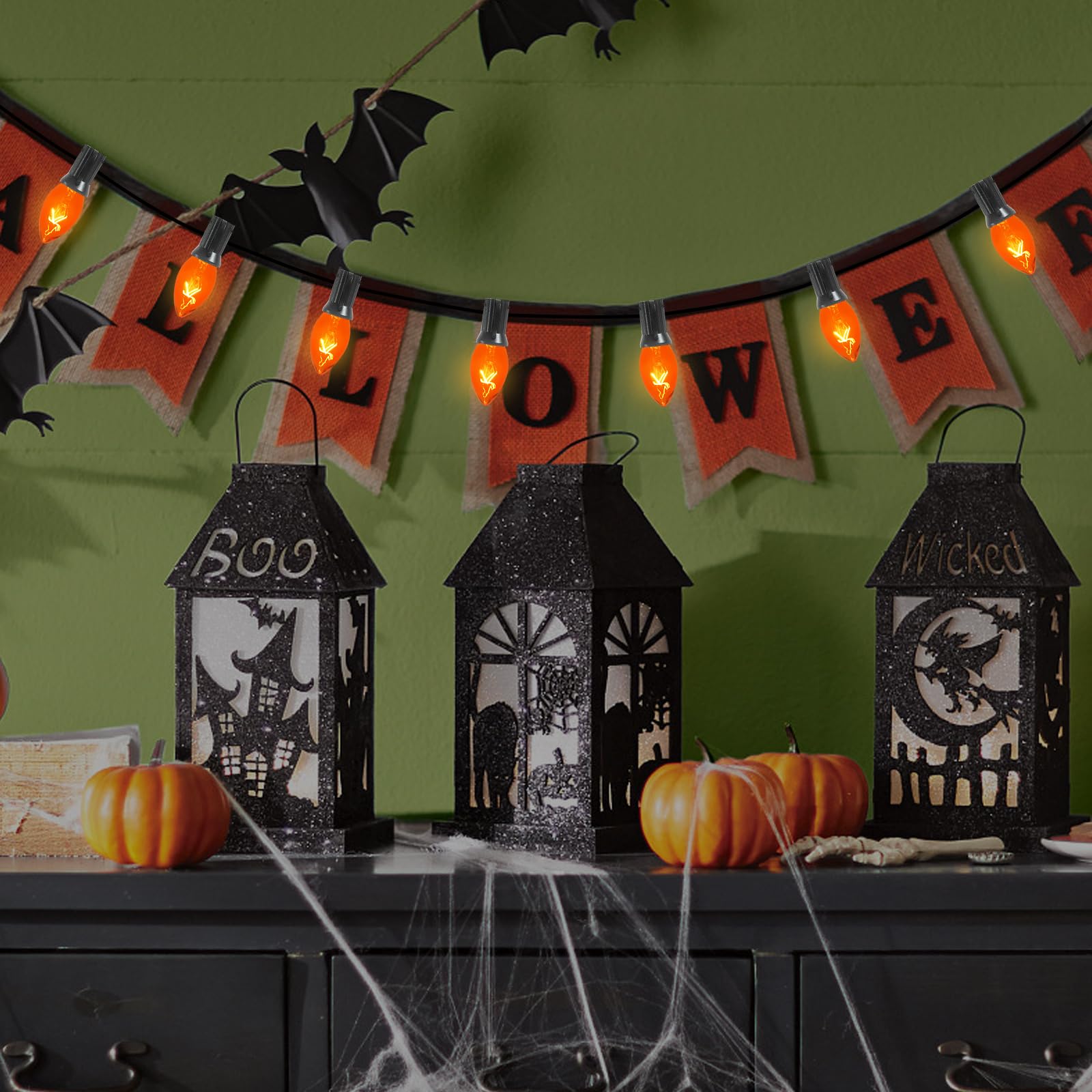 Cbebew C7 Clear Orange Christmas Light Bulbs, 25 Pack, 5W Incandescent, E12 Base