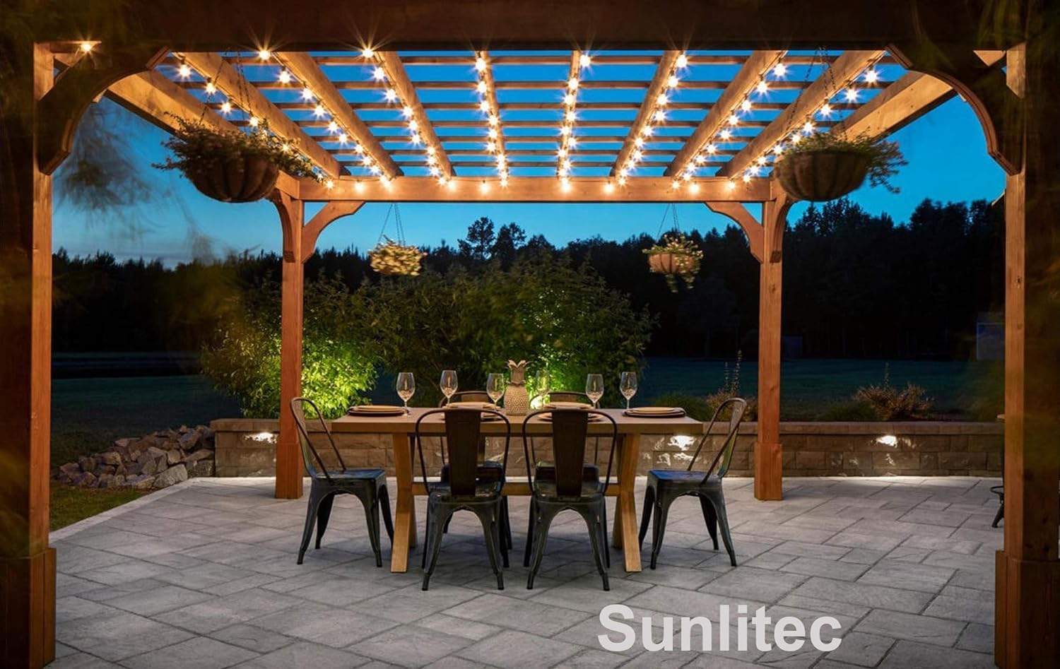 Sunlitec Solar String Lights - Waterproof LED Umbrella Lights, 30 Bulbs, 50 FT, Warm White, Model ST-3050 for Indoor/Outdoor Decor