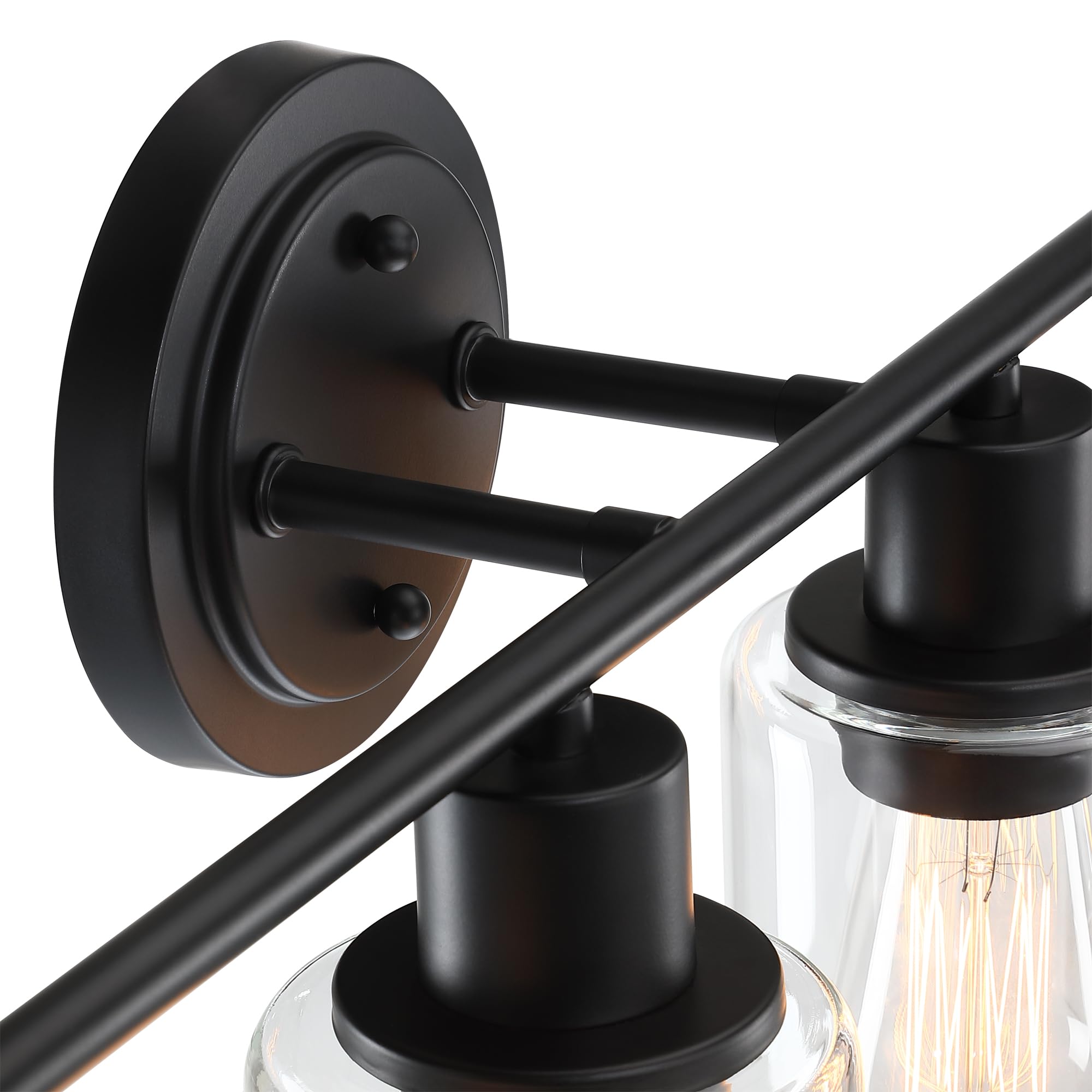 Faymart Lighting 4-Light Black Bathroom Vanity Light Fixture, Glass and Metal, Over Mirror, Model 748327231386