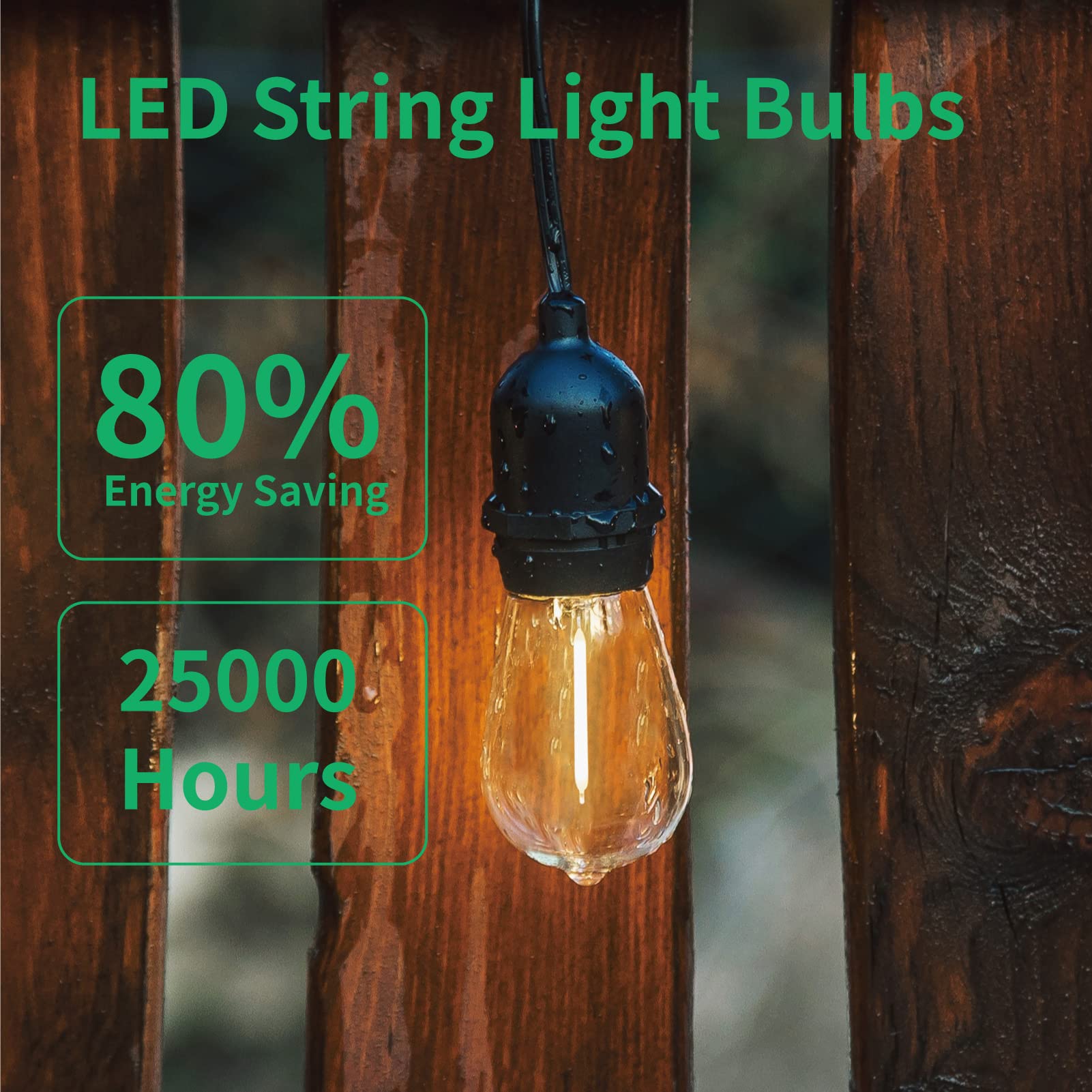 Meconard 30 Pack S14 Edison String Light Bulbs, 1 Watt Replacement Bulbs For Outdoor String Lights, Low Wattage Shatterproof Led