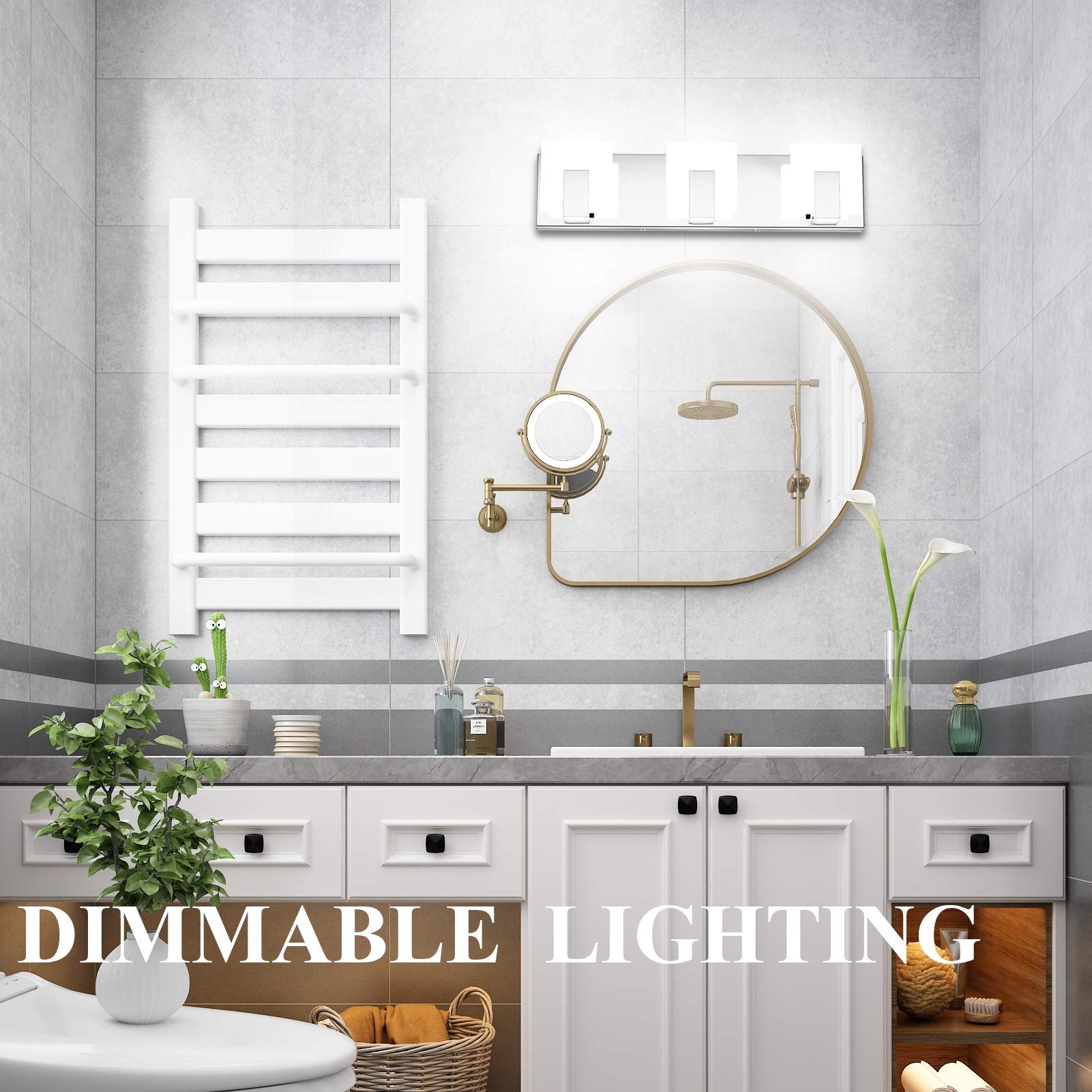 Aipsun 3-Light Dimmable Led Vanity Light, Frosted White Acrylic & Chrome, Model Ca-1105-3T-D, 6000K For Bathroom Over Mirror