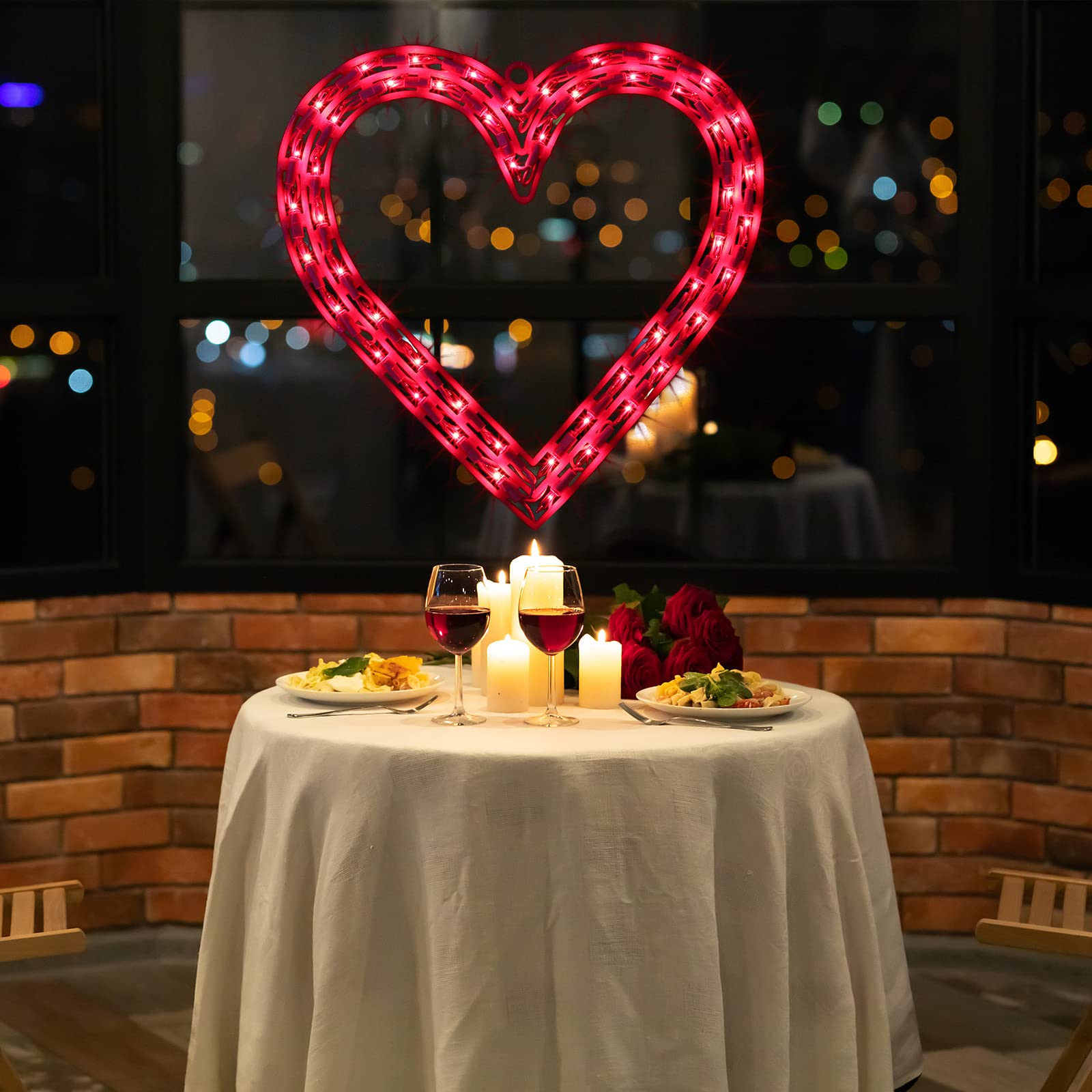 LAMPHOME 50L Heart String Lights - Red Polycarbonate Valentine's Decor, Model LX2347