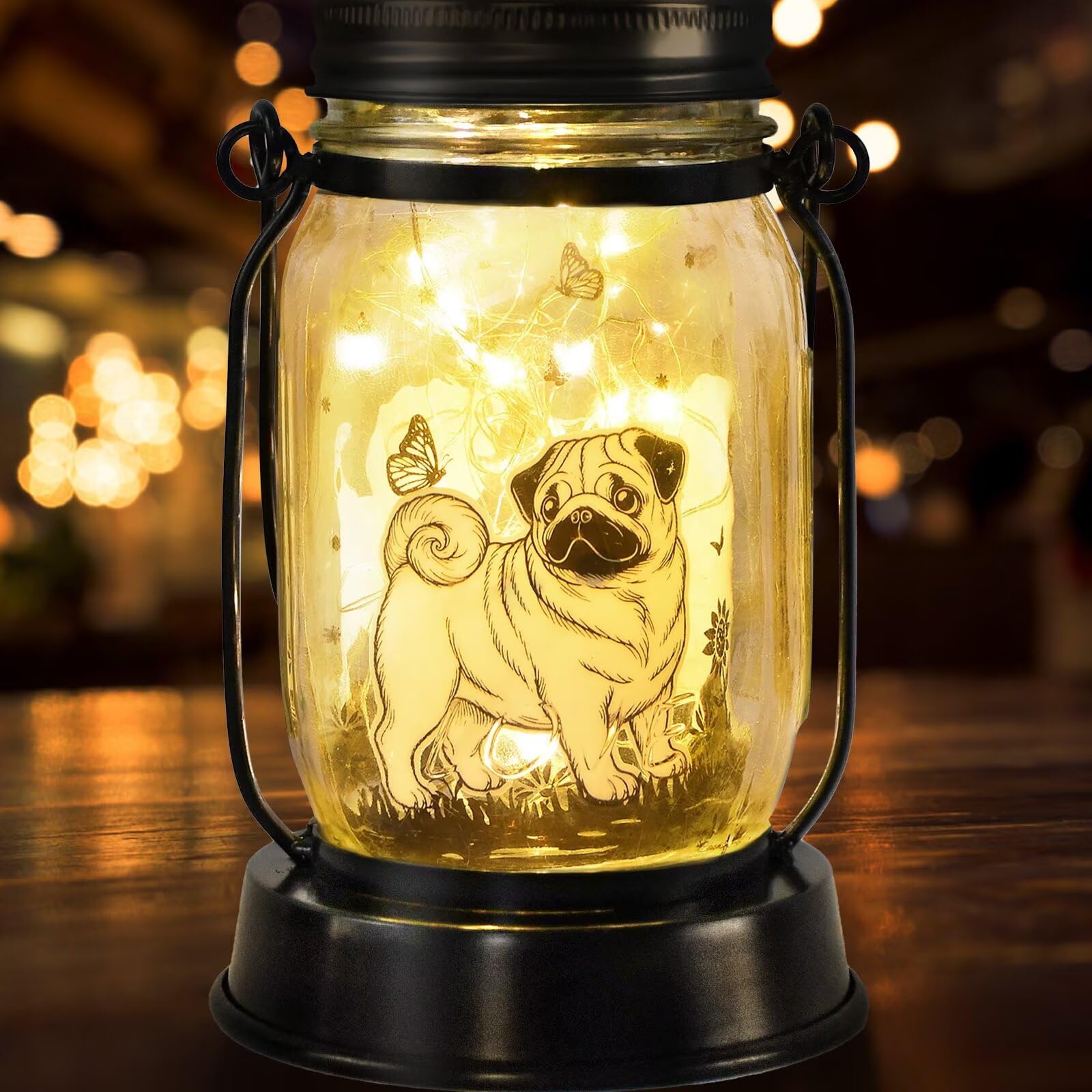 kyoryuger Pug Dog Gifts for Women/Men Pug Dog Solar Lanterns Mom Birthday Gift Pet Loss Lantern Pet Memorial Lights Solar Garden