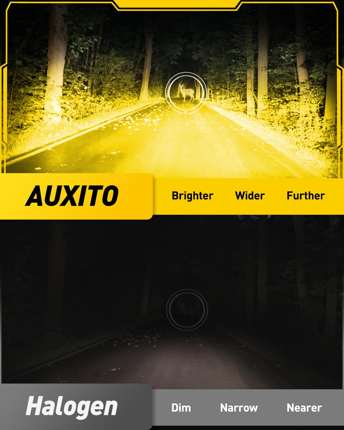 AUXITO H11/H8 LED Fog Light Bulbs, 3000K Amber Yellow, 1:1 Mini Size, 360° Full Illumination, Pack of 2